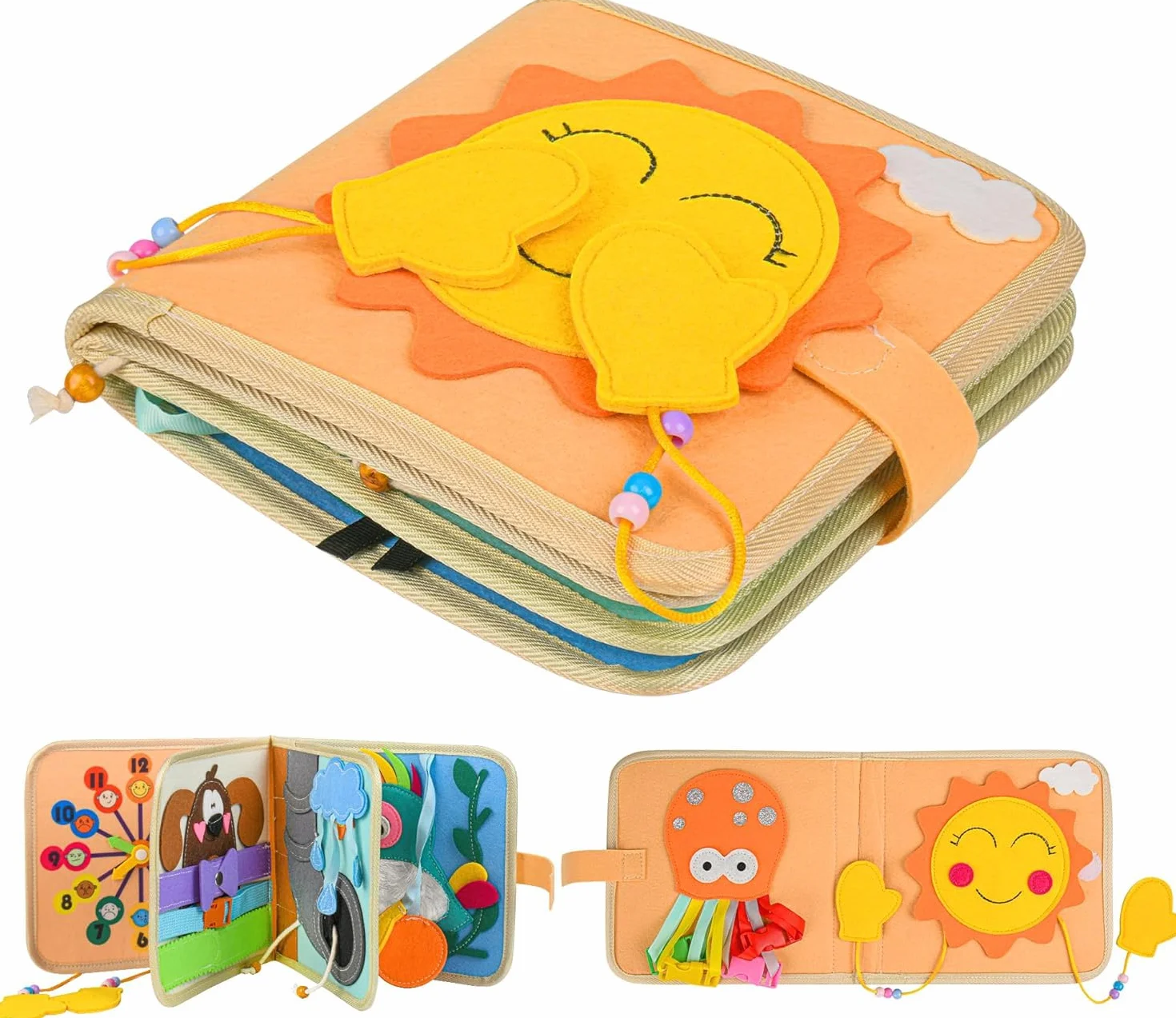 Quiet Book od 1 roku | książka materiałowa dla niemowląt | filcowa książka Montessori | książki dla niemowląt z miękkiego materiału, wczesna nauka, umiejętności życiowe, zabawka edukacyjna, filc 3D,