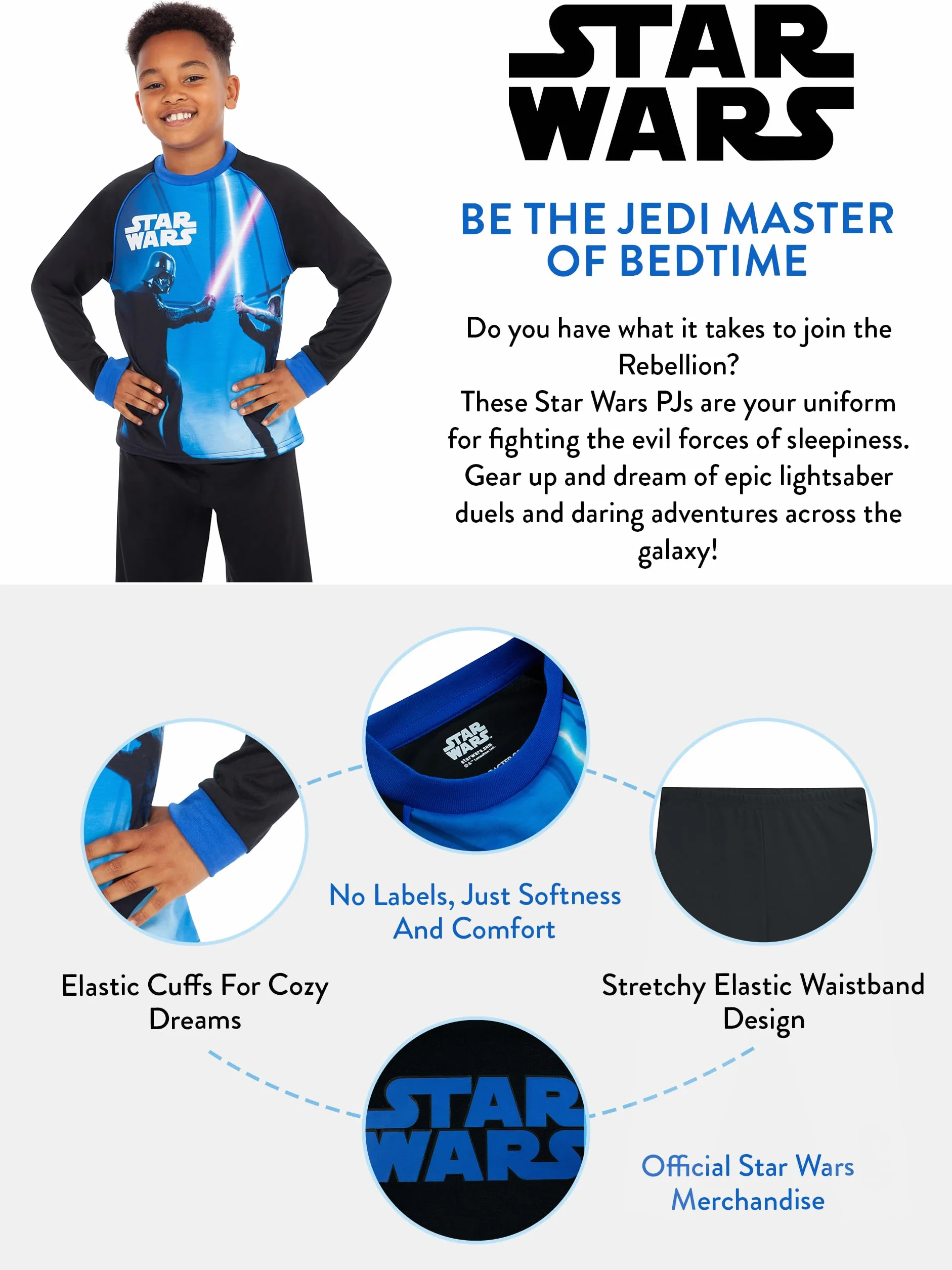 Star Wars Piżamy | Piżama z długim rękawem Luke Skywalker kontra Darth Vader dla dzieci |Niebieski | Oficjalny towar