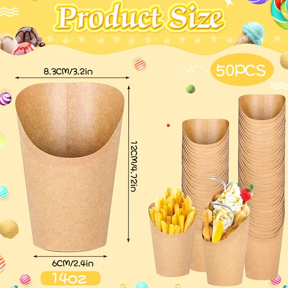 50 sztuk gofrownic Bubble w torebkach o pojemności 30 ml, kubków z papieru typu kraft, na frytki, do lodów, do gofrów