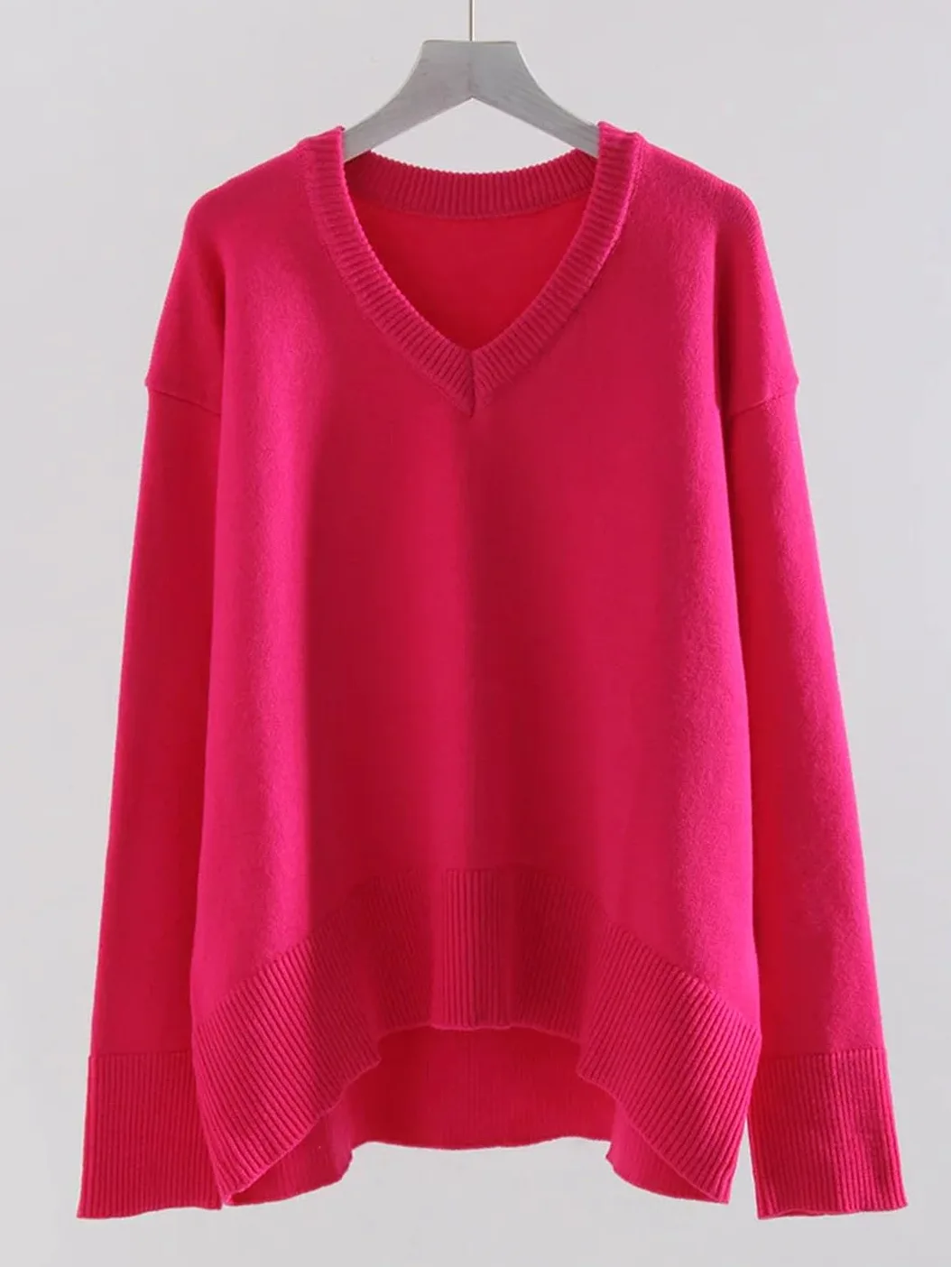 Damski sweter z dzianiny z dekoltem w serek, luźny sweter na co dzień, dzianina, ciepły sweter oversize