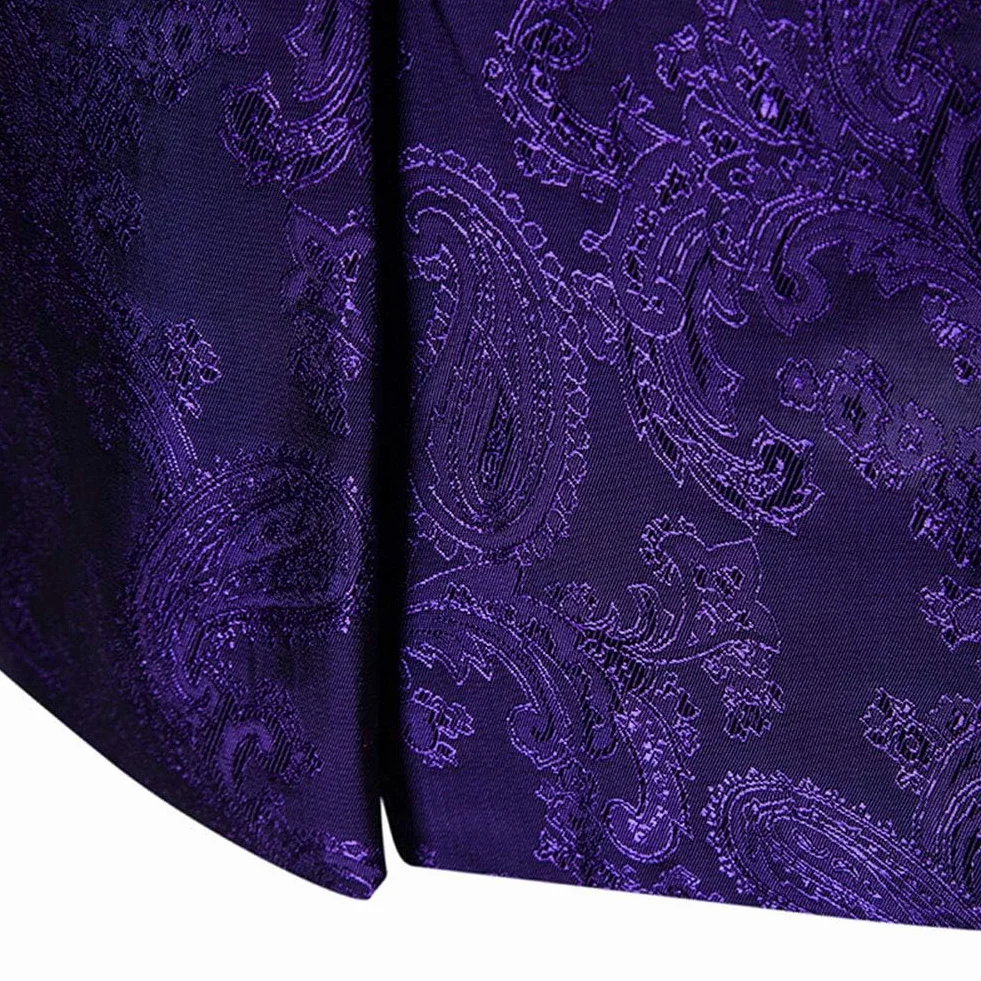 Męskie żakardowe kurtki garniturowe Paisley żakardowe kwiatowy nadruk stylowa marynarka płaszcze eleganckie kurtki ślubne, Fioletowy, M