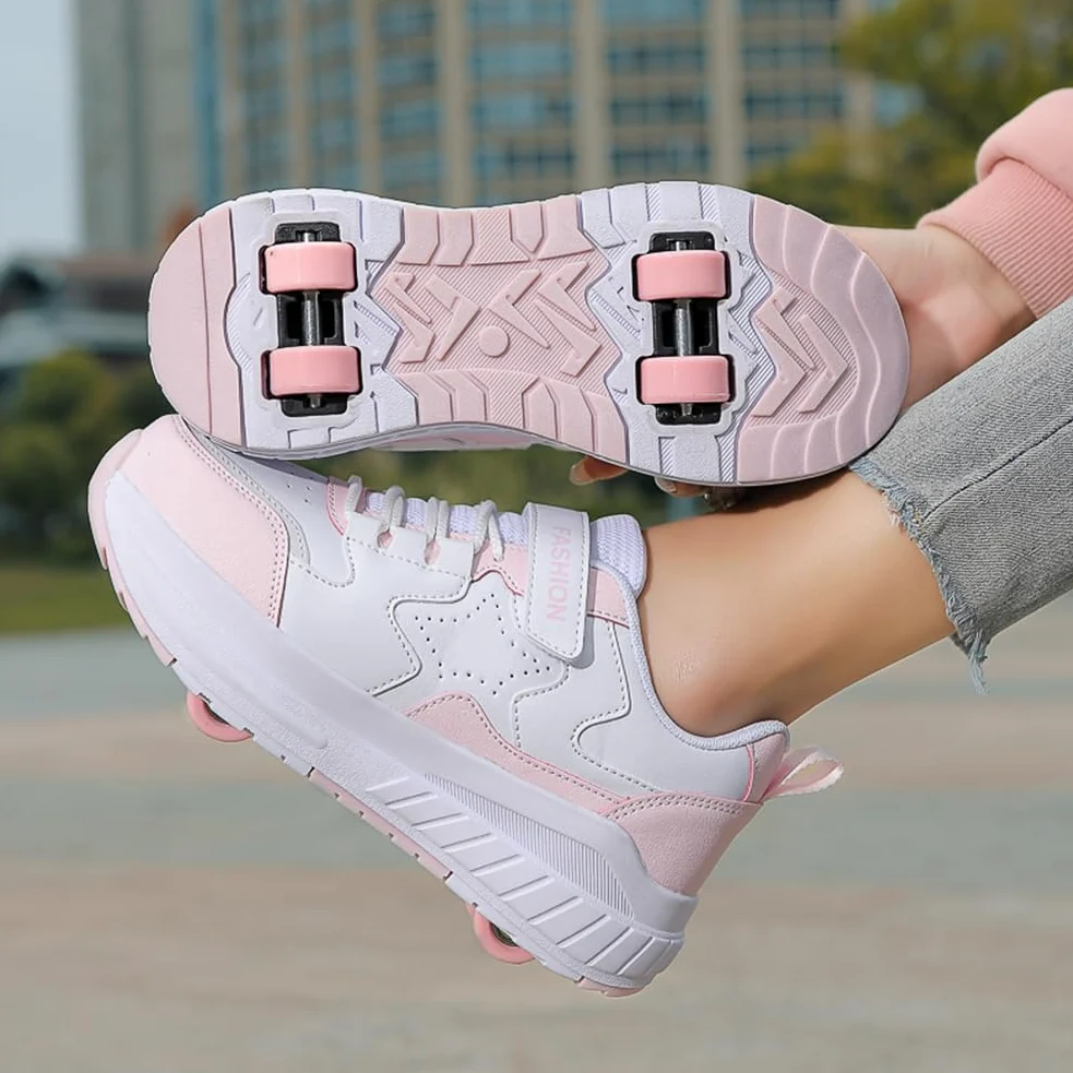 Buty na kółkach dla dziewczynek i chłopców buty na dwóch kołach buty do deskorolki wielofunkcyjne buty 2 w 1 buty sportowe na kółkach, Rolka S1, 33 EU