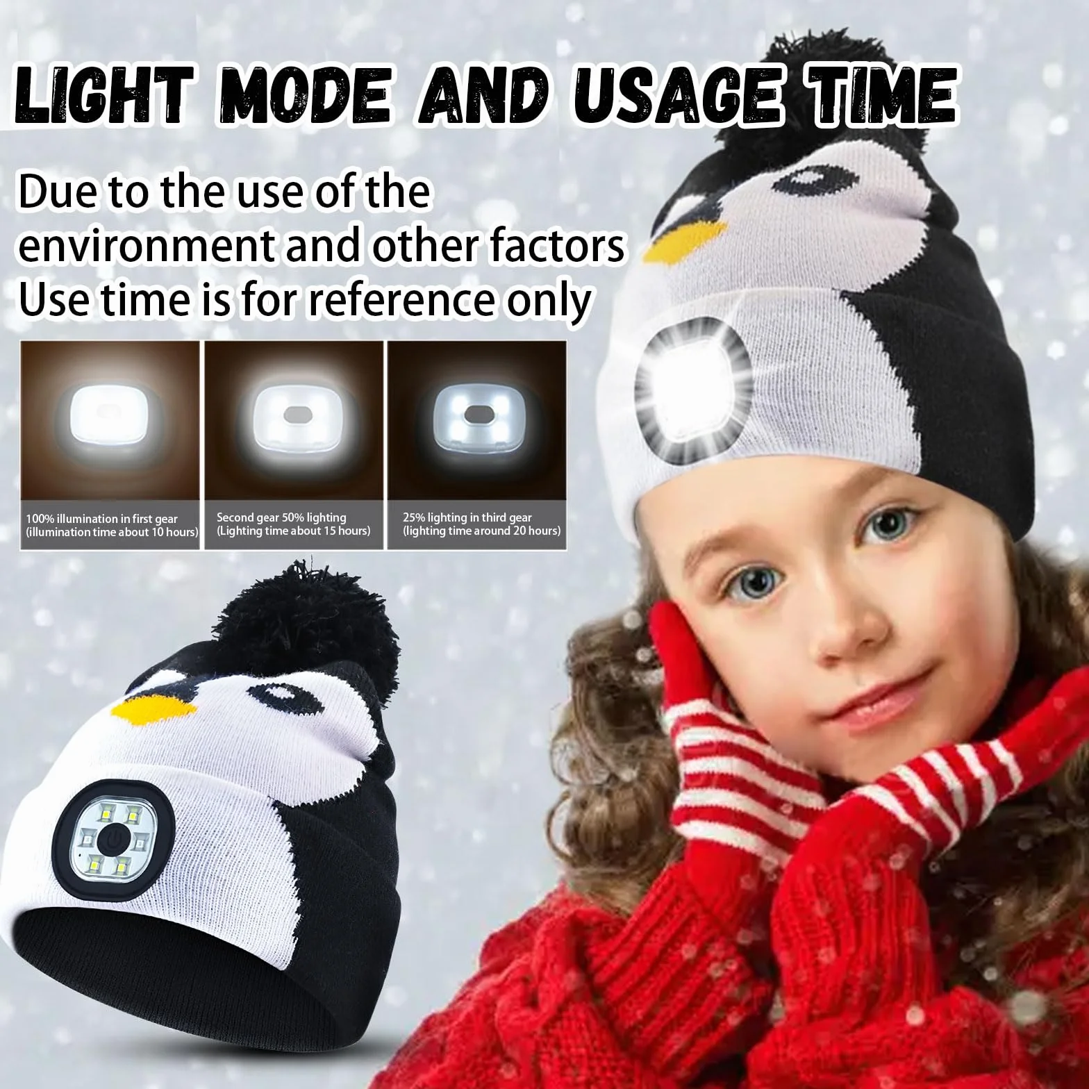 Dziecięca czapka zimowa, czapka zimowa, czapka LED, ładowana przez USB, ocieplacz na zimę, pomysł na prezent na Boże Narodzenie, dla chłopców i dziewczynek, czapka z dzianiny