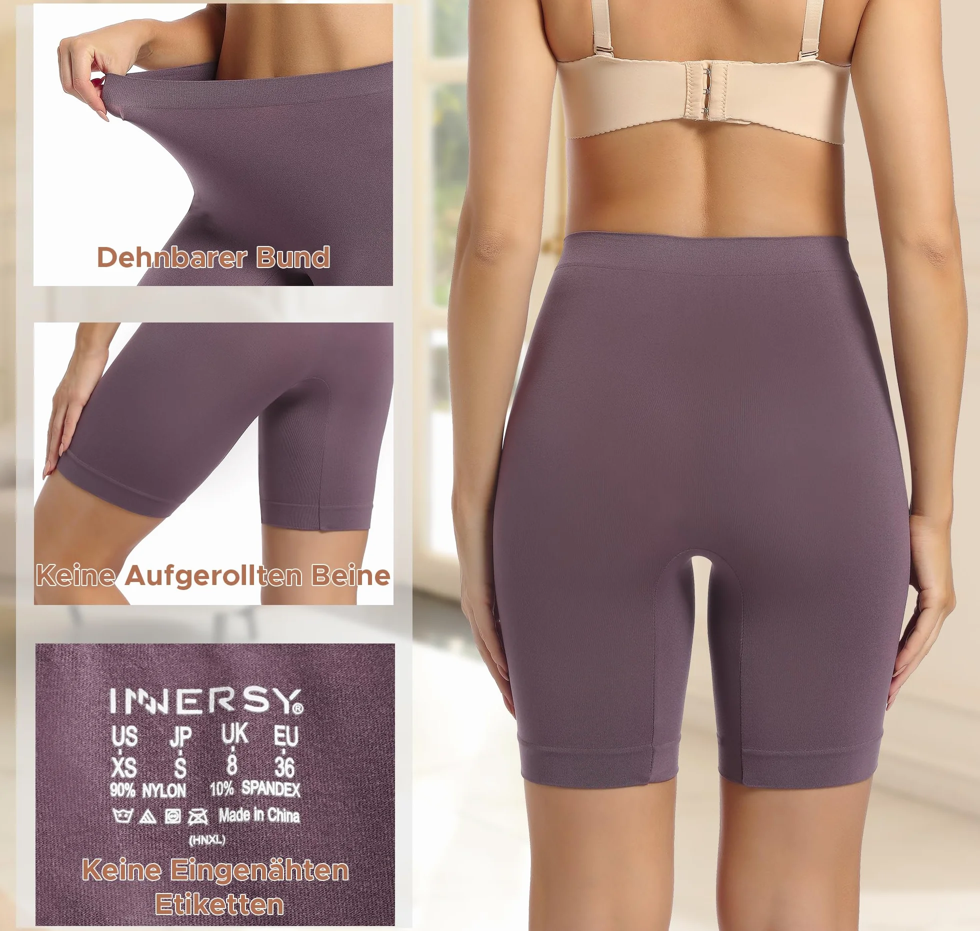 INNERSY Damskie majtki krótkie legginsy spodnie rowerowe wysoka talia 3 sztuki