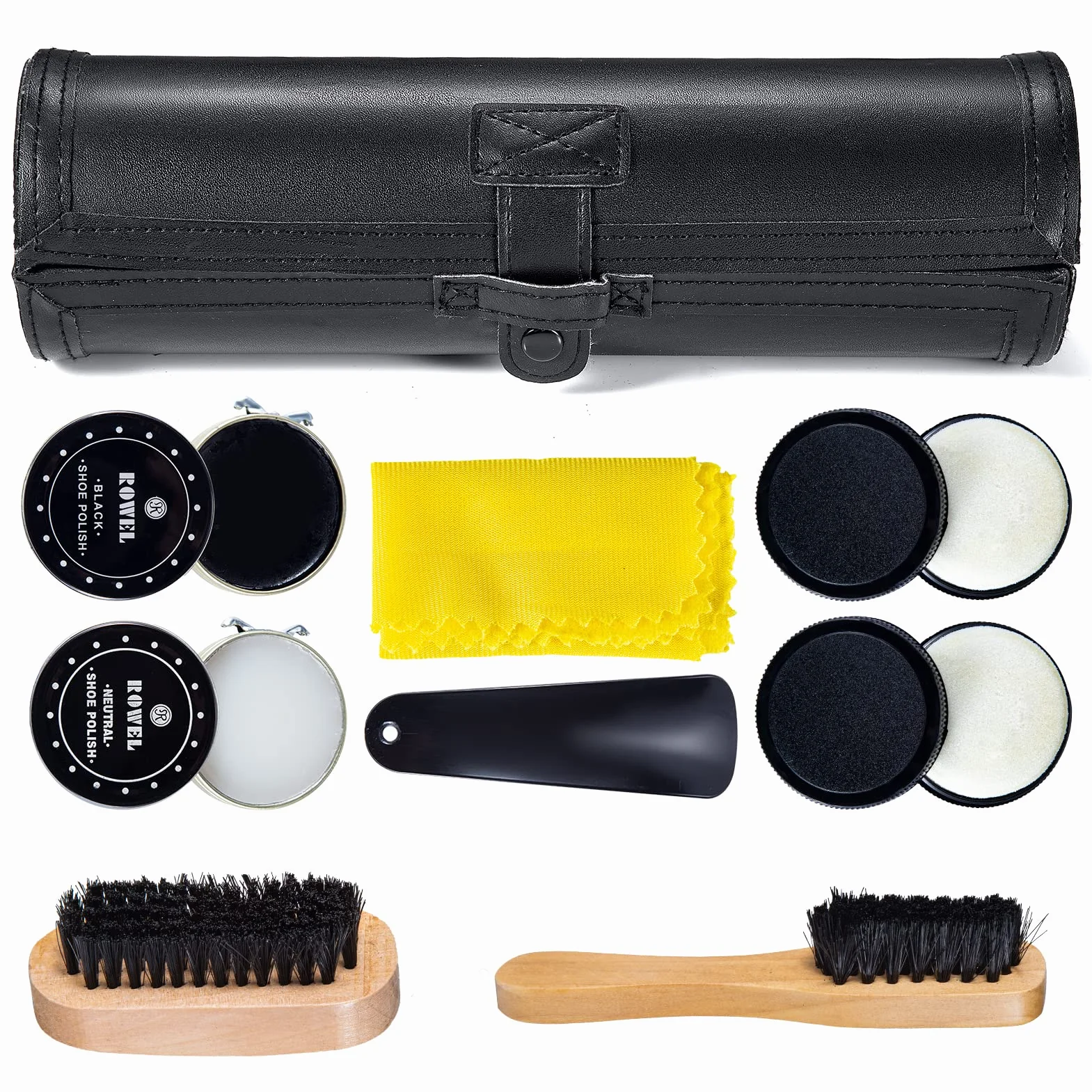 YUET 9-częściowy zestaw szczotek do butów zestaw z ekoskóry eleganckie etui,Zestaw do polerowania butów, zestaw do czyszczenia połysku, zestaw beczek do brązowej czarnej skóry ze szczotką