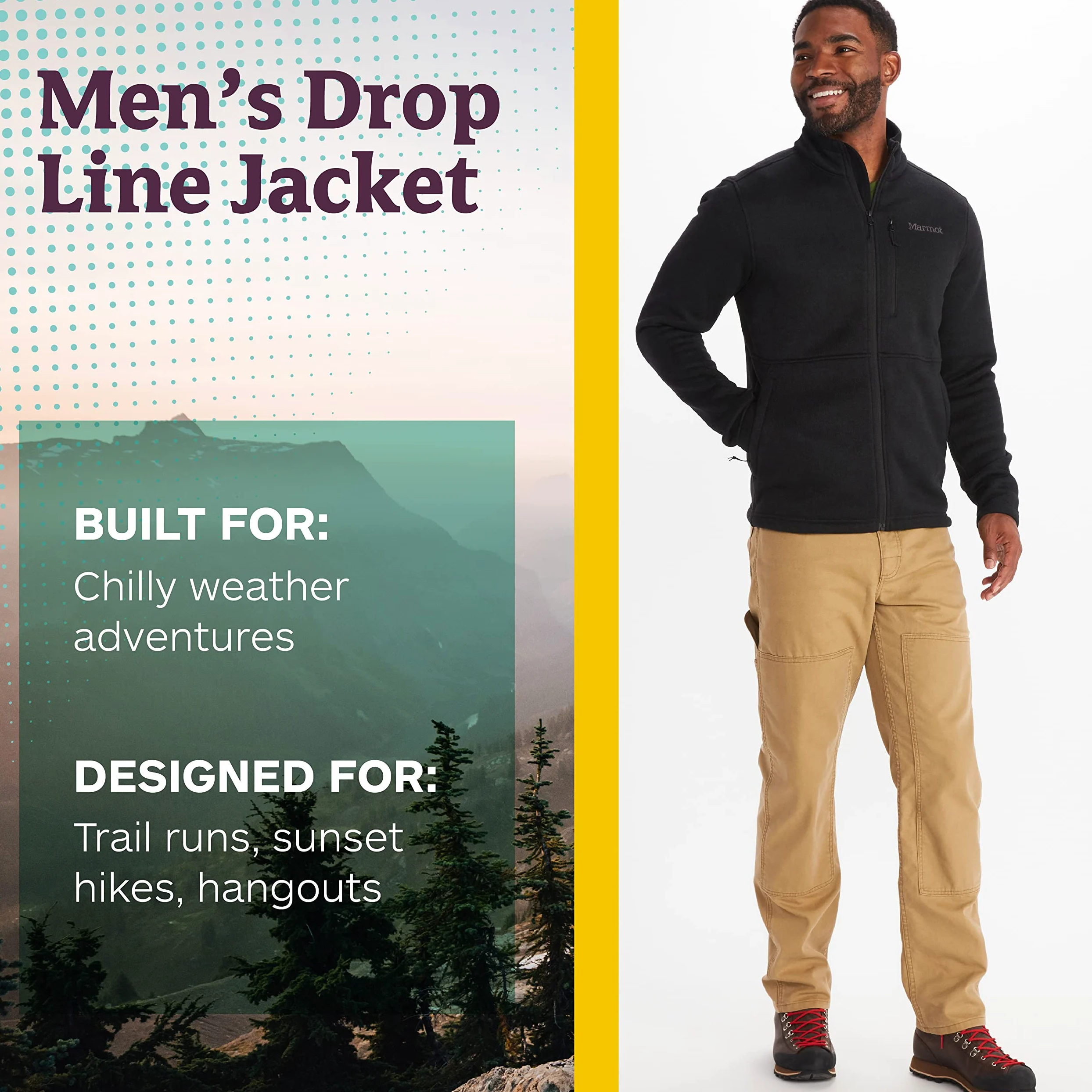 Marmot Meżczyzni Drop Line Jacket, Ciepła kurtka polarowa, kurtka turystyczna z zamkiem błyskawicznym na całej długości, oddychająca i wiatroodporna bluza, Black, L