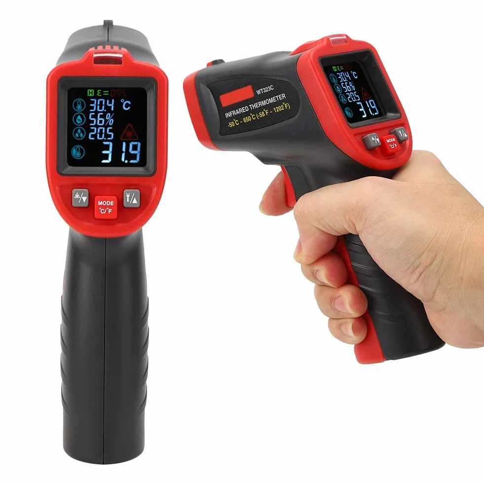 WT323C Termometr na podczerwień Termometr Pistolet Ręczny Termometr Cyfrowy Narzędzie do Pomiaru Temperatury Czerwony i Czarny