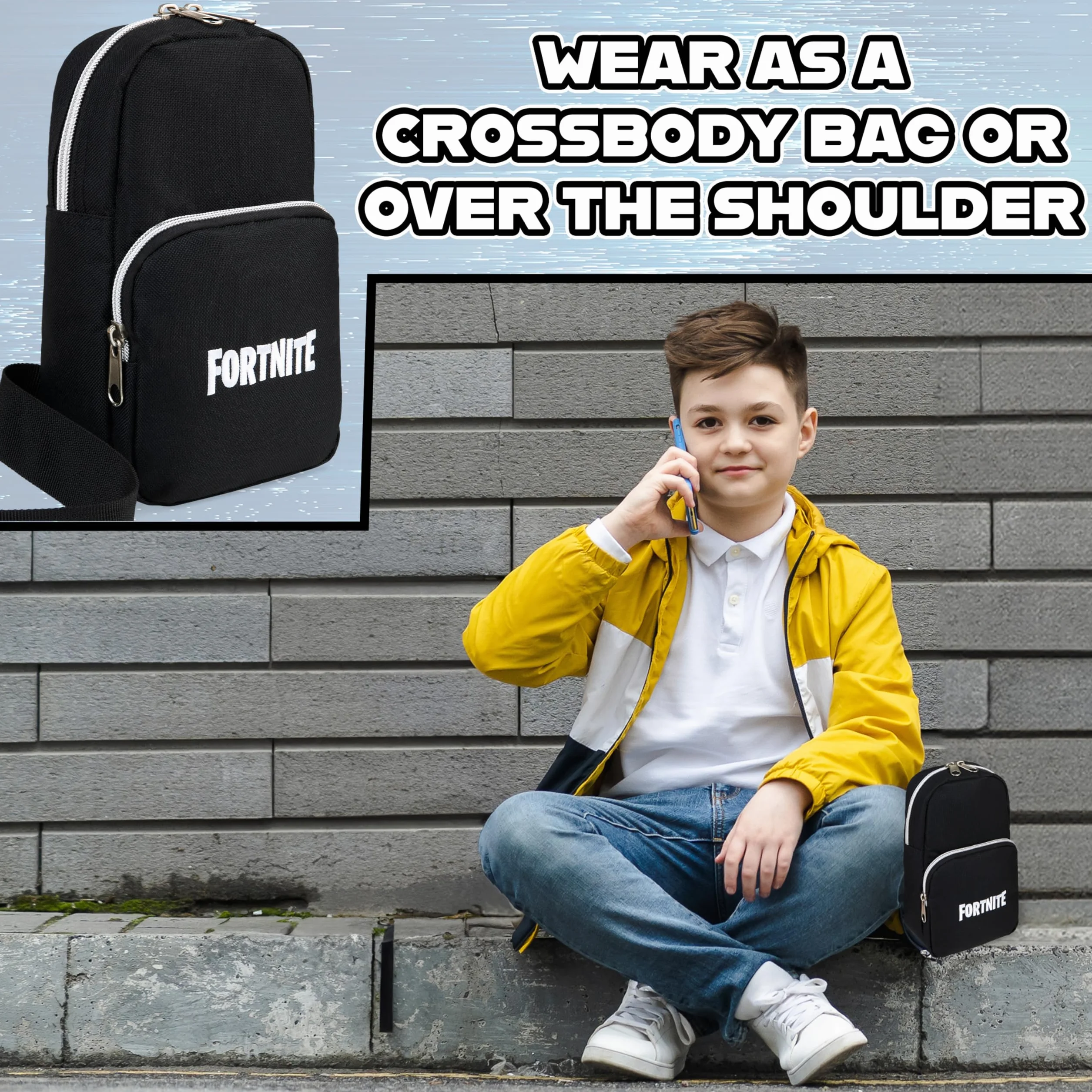 Fortnite Torba crossbody dla chłopców, nastolatków, z regulowanymi paskami, torba na klatkę piersiową, niezbędne akcesoria podróżne, portfele, telefon gracz, prezenty dla chłopców