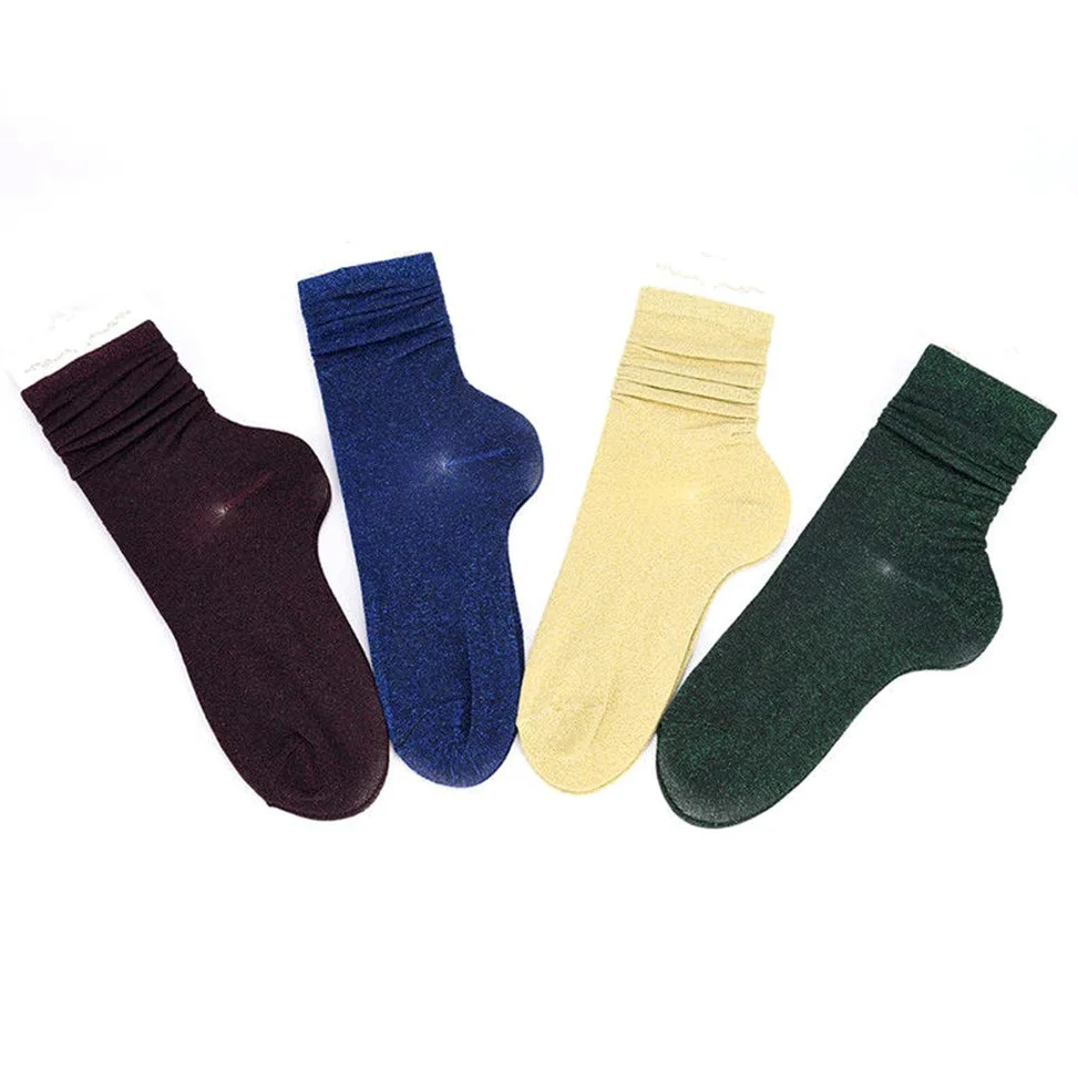 Skarpety termiczne Wygodne damskie brokatowe błyszczące miękkie skarpetki Jesień Zima Solid Color Casual Pończochy Prezent (Color : Golden, Size : One Size)