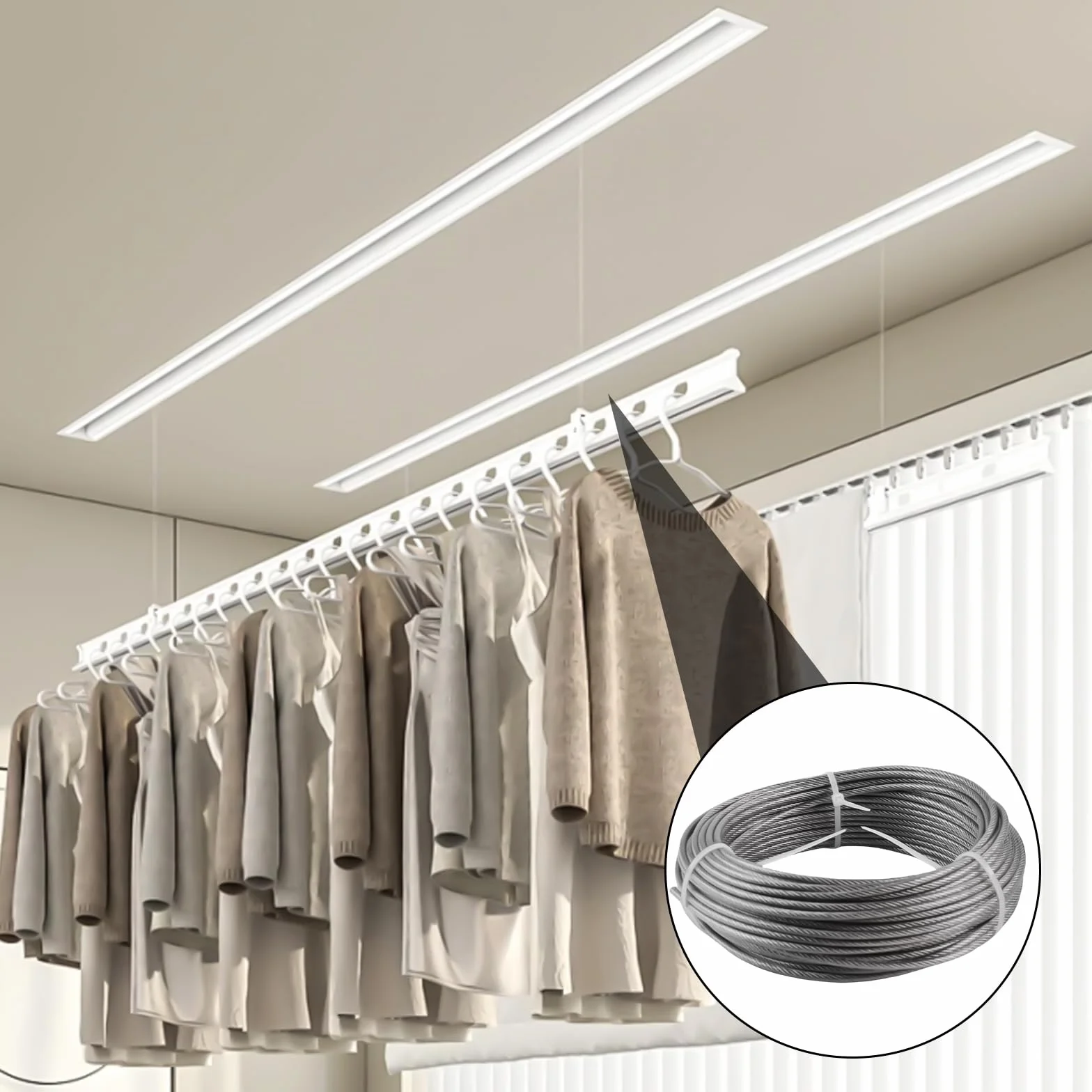 GBKDQQ Linka Stalowa 3 mm z Powłoką PCW - 20 m, 304 z Aluminiowymi Tulejkami i Oczkami do Zawieszania Łańcuchów, Światłowodów, Ogrodzenia