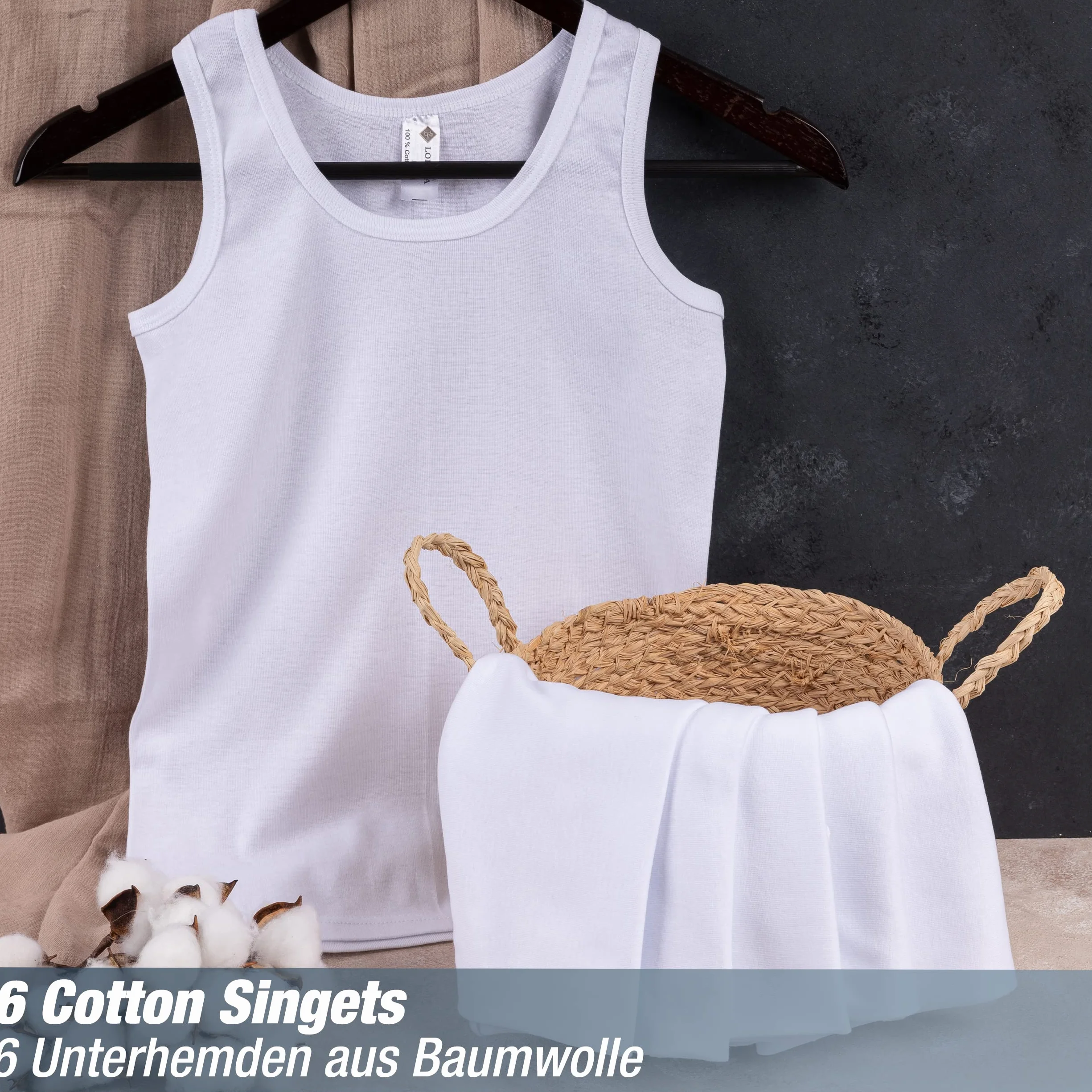 LOREZA ® 6 sztuk podkoszulek chłopięcych, 100% bawełna, tank top