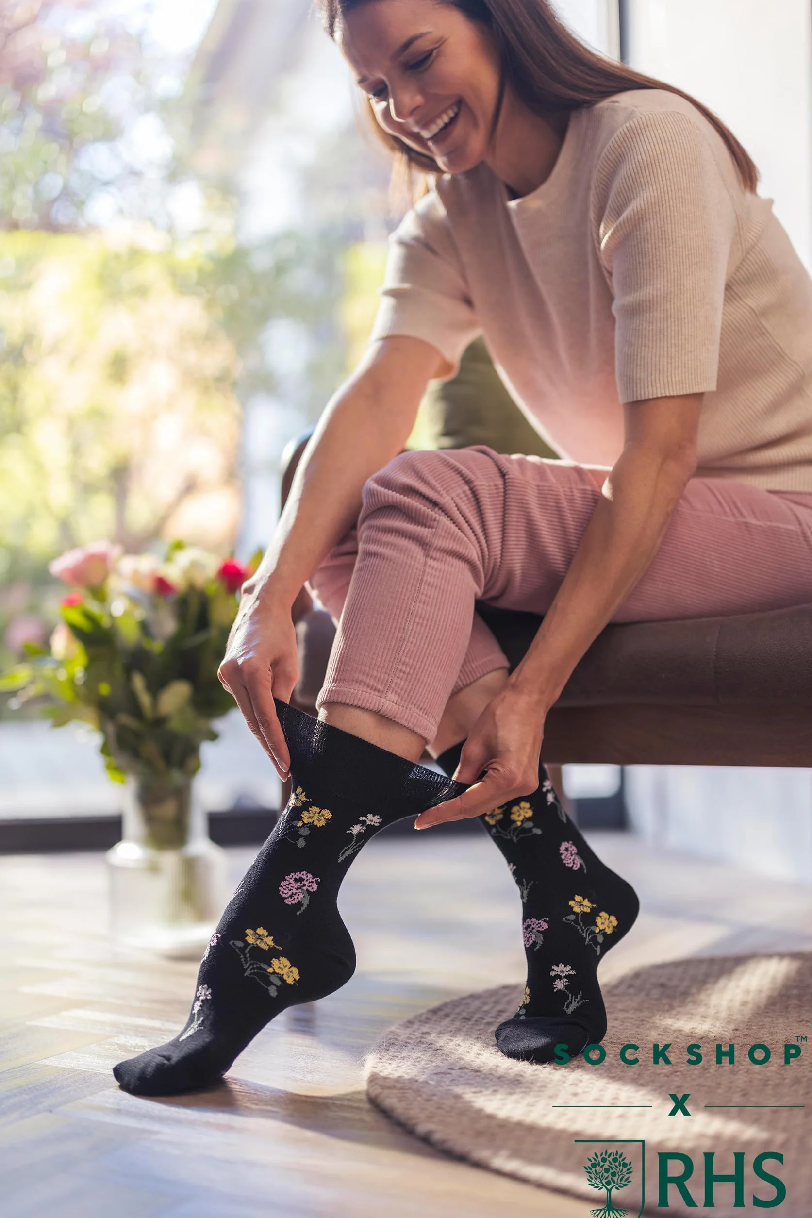SockShop RHS Królewskie Towarzystwo Ogrodnicze Damskie Skarpetki - RHS x Delikatny Wzór Uchwytu, Bawełniane Skarpety, Prezent dla ogrodników, Rozmiar 37-42 3 pary