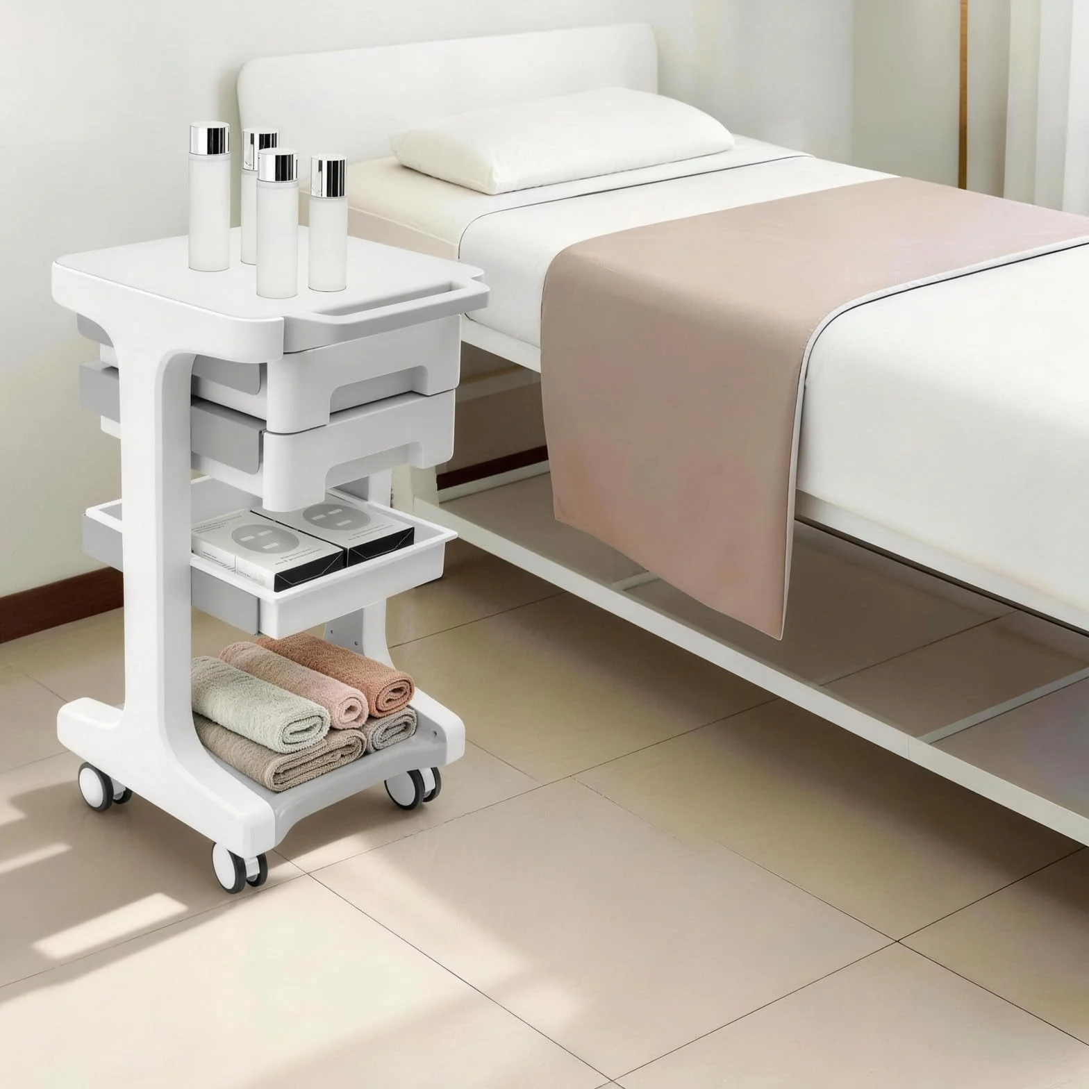 Wózek laboratoryjny, wózek medyczny z 2 szufladami, wózek mobilny, wózek kosmetyczny z ABS, wózek do przechowywania z 4 kółkami, wózek medyczny do laboratorium, kosmetyków, salonu, obciążenie 50 kg
