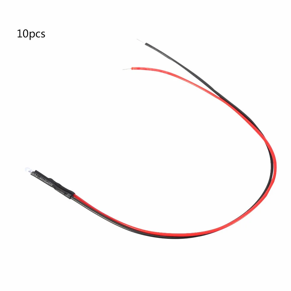Kabel świetlny, 10 szt. 12v 3mm 20cm 0.06W LED przewodowa dioda elektroluminescencyjna Wielokolorowa dioda LED (czerwona)