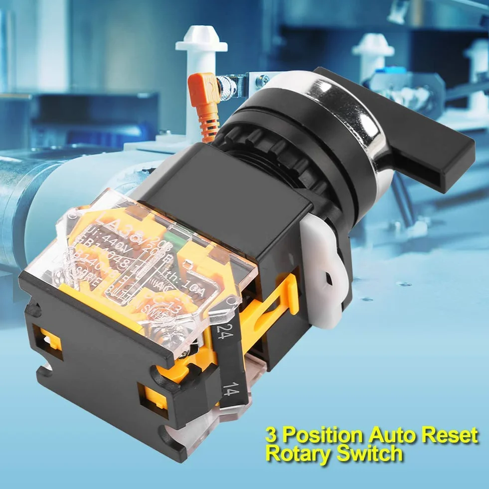Przełącznik chwilowy przełącznika obrotowego LA38-20BX33 22 mm, 3-pozycyjny automatyczny reset mini z długim uchwytem