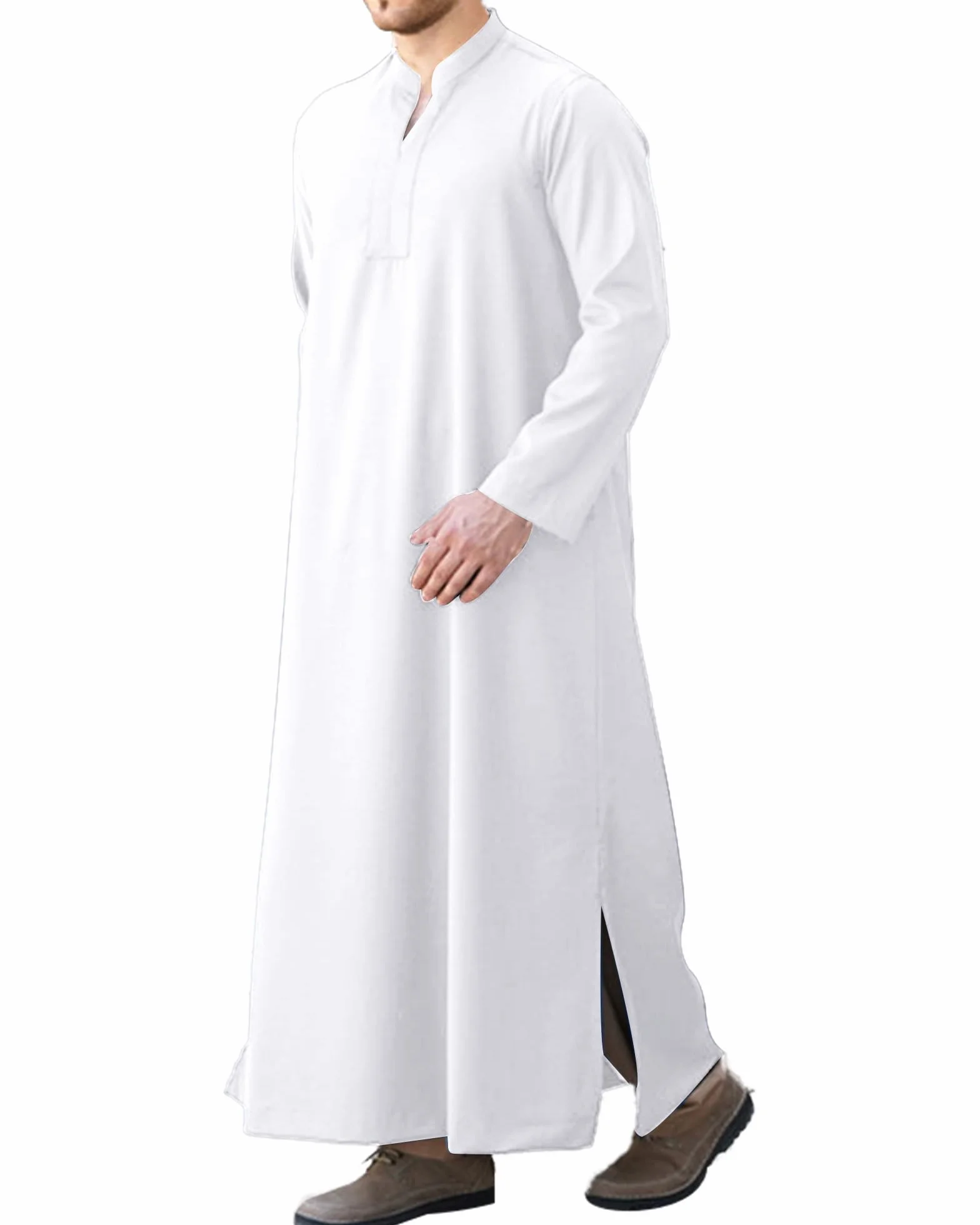 LVCBL Kaftan męski kaftan z długim rękawem, męski, długie Thobe, z kieszeniami, uniwersalny krój, M-3XL