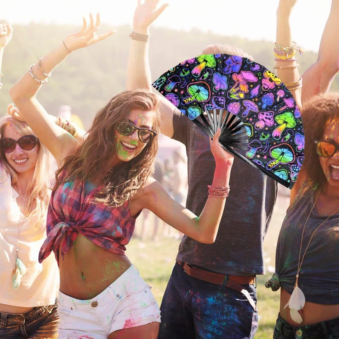 UV Glow Rave składany wachlarz ręczny do rave, duży wachlarz do tańca, drag queene, na imprezę, festiwal muzyczny, festiwal, występ, karnawał, prezent ślubny