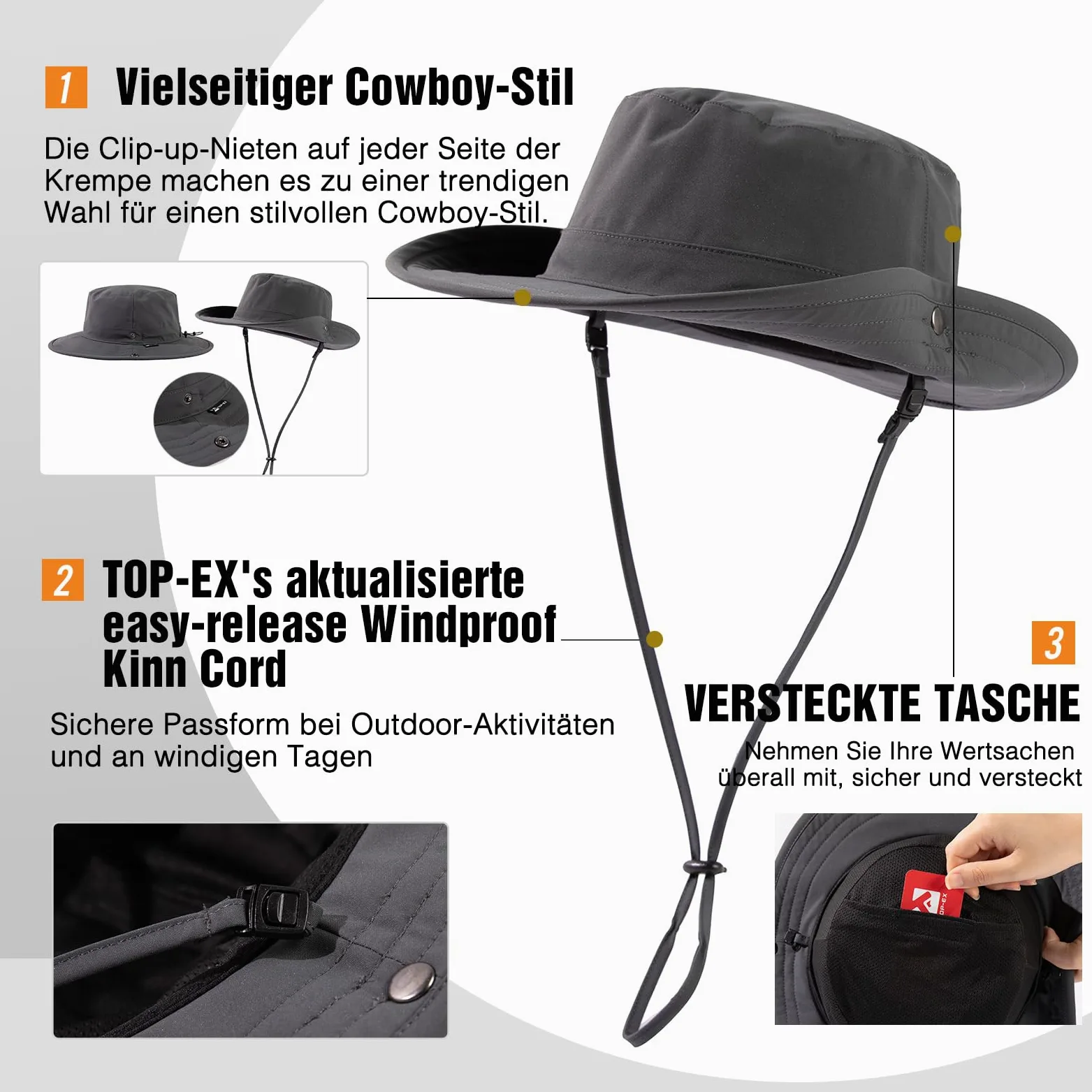 TOP-EX XL/XXL Unisex kapelusz przeciwsłoneczny Bucket Hut wodoszczelny, ochrona przed słońcem, składana