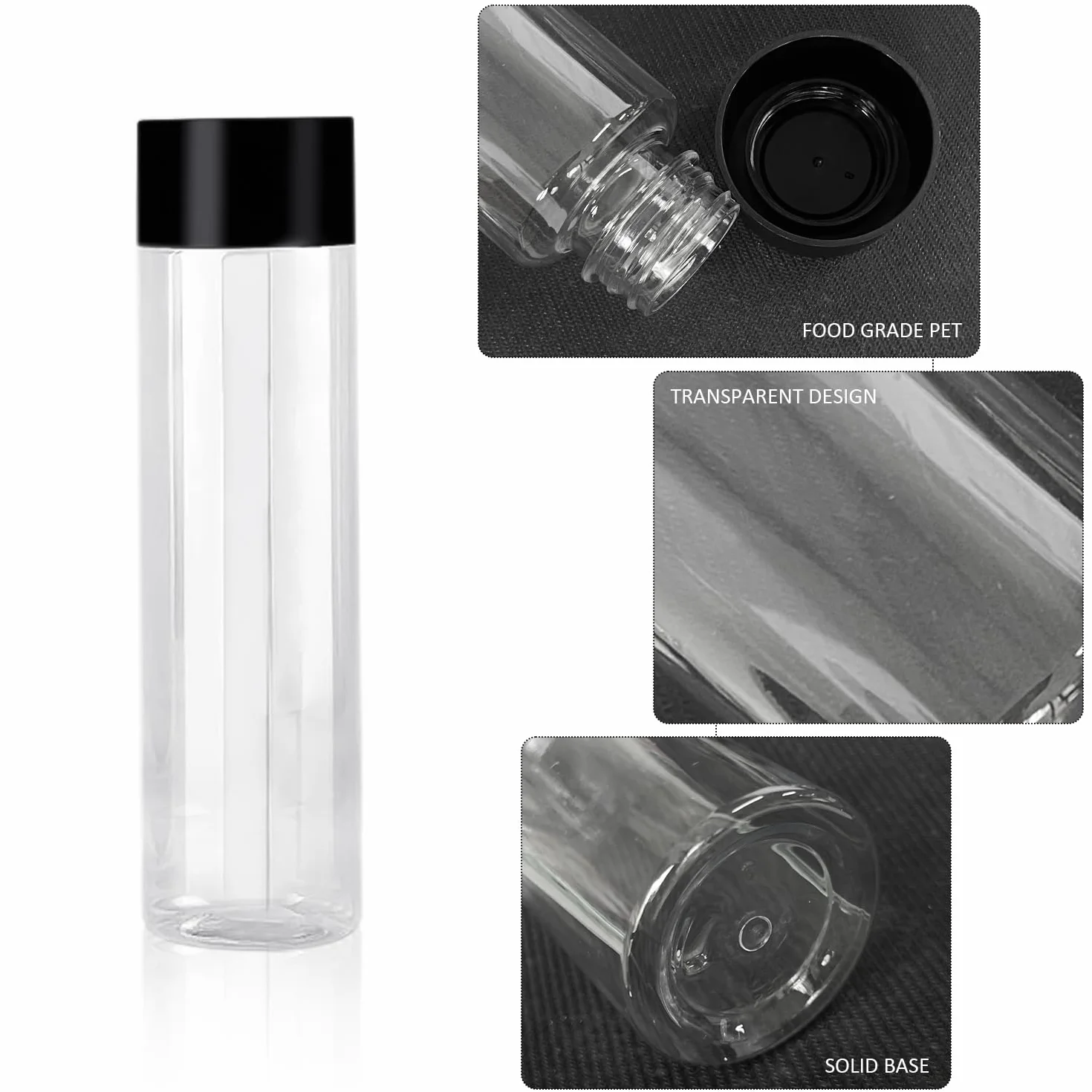 Cztery 400 ml przezroczyste cylindryczne plastikowe butelki na sok, jedna naklejka na owoce, odpowiednia do przechowywania herbaty, soku owocowego i zimnych napojów