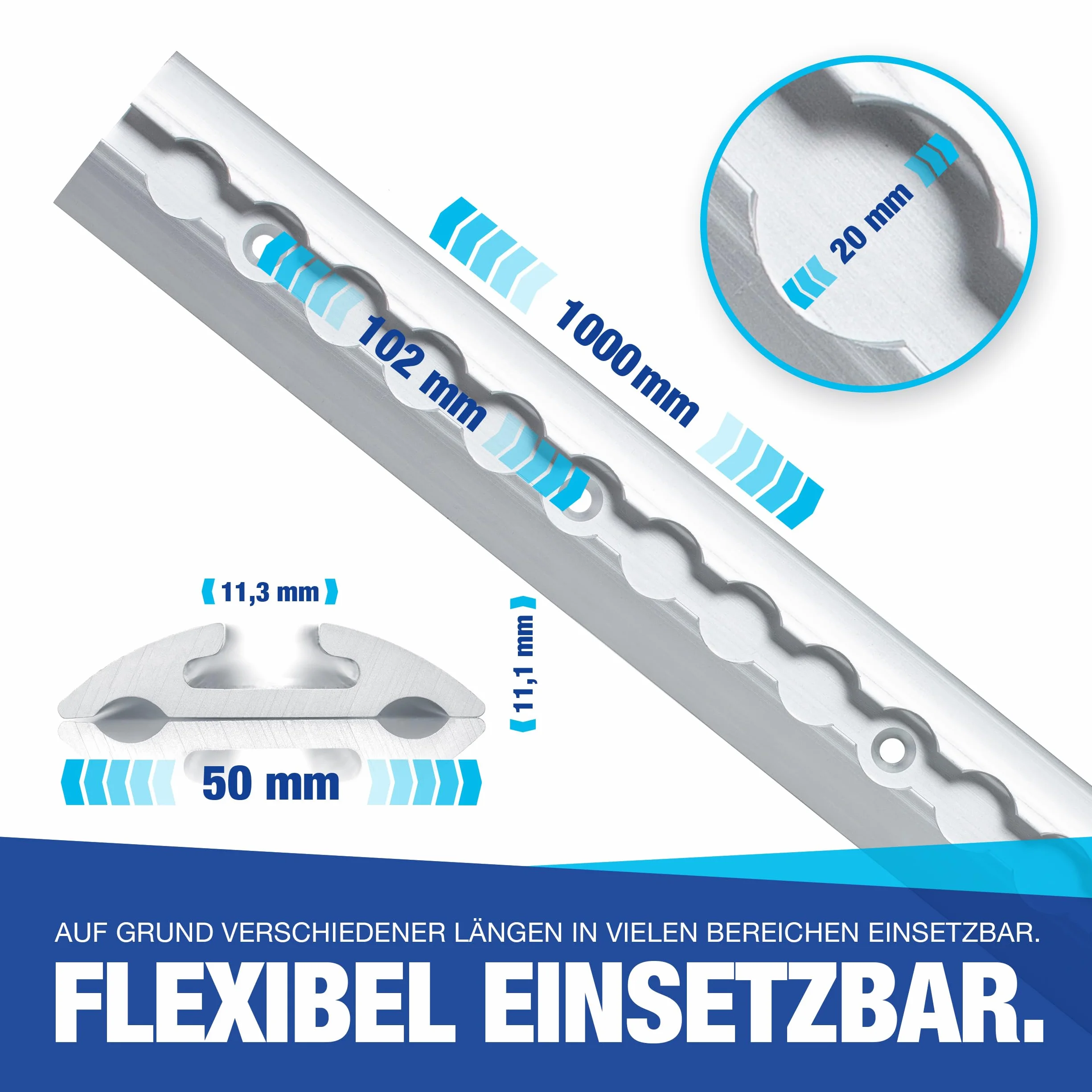 Zestaw szyn Airline NTG 0,5-10 metrów - półokrągłe, aluminiowe - Certyfikat TÜV - Akcesoria do przyczep do zabezpieczania ładunku, półokrągła szyna aluminiowa do samochodów ciężarowych i transporterów