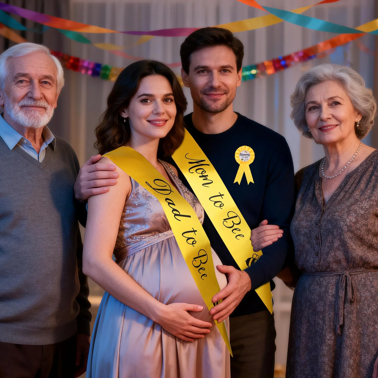 Dekoracje na Baby Shower z Motywem Pszczółki, Zestaw Szarf dla Mamy i Taty Zestaw Żółtych Miodowych Dekoracji na Baby Shower z Motywem Ujawnienia Płci Dziecka