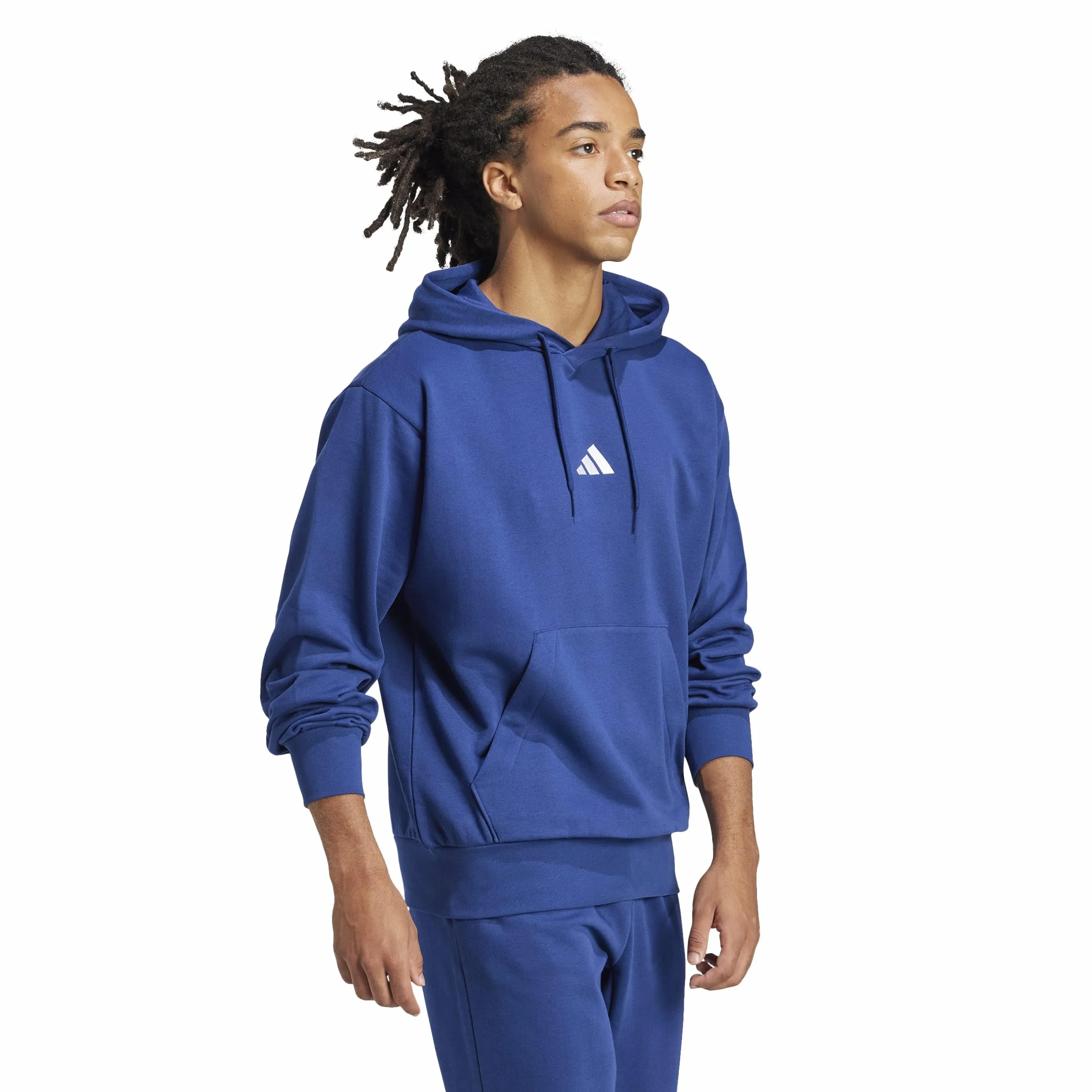 adidas Mężczyźni ESSENTIALS FEELCOZY FLEECE HOODIE, dark blue/white, L