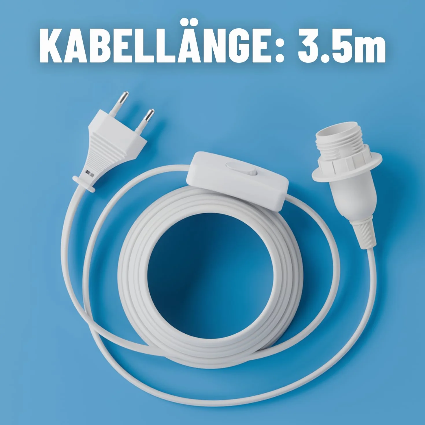 greate 2 x oprawka lampy E14 z kablem i przełącznikiem, biała, 3,5 m, maks. 60 W, 250 V, materiał kabla PCW