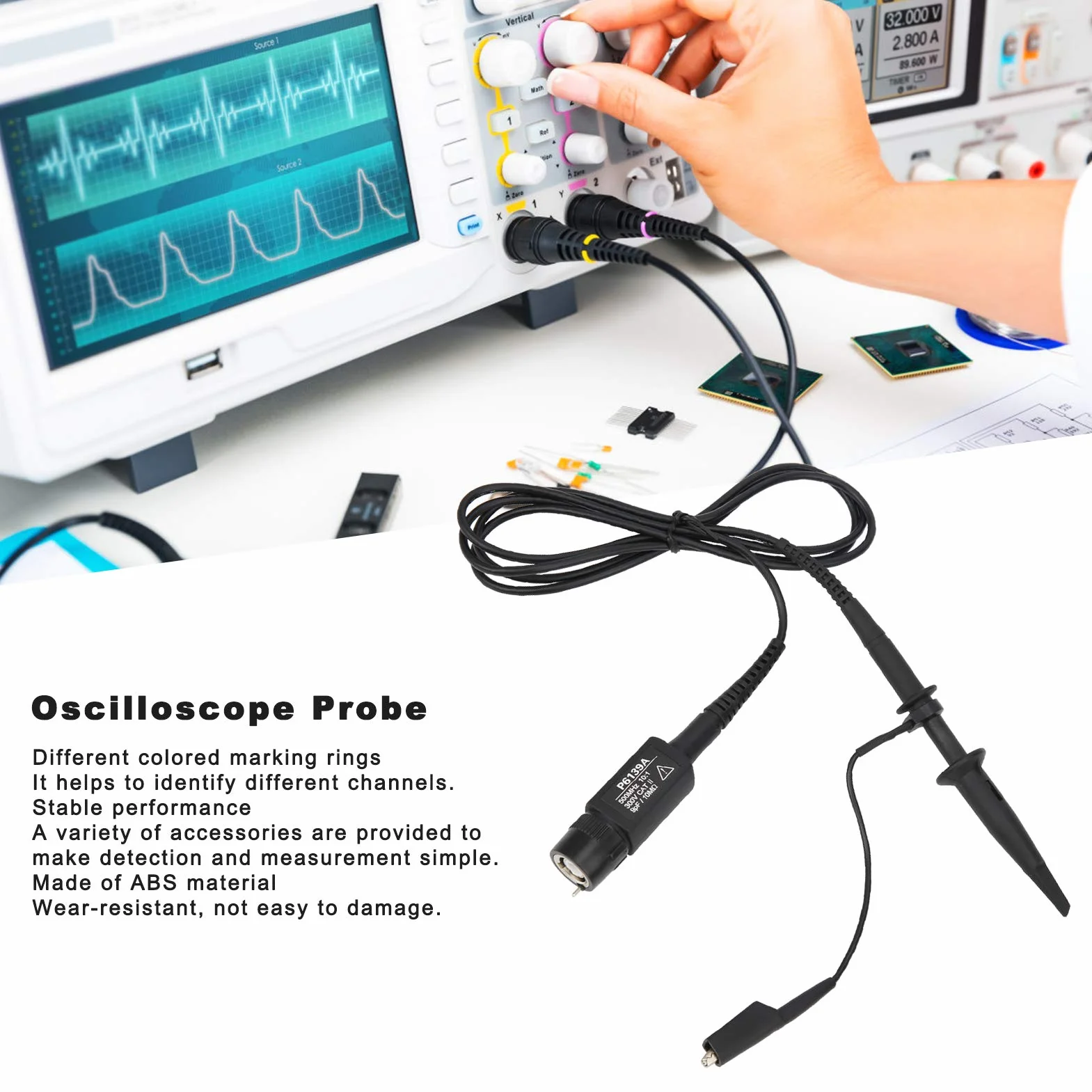 Sonda oscyloskopowa, P-6139A Zestaw sondy testowej oscyloskopu o wysokiej precyzji 10:1, akcesoria do oscyloskopu 500 MHz, mały rozmiar, prosta obsługa