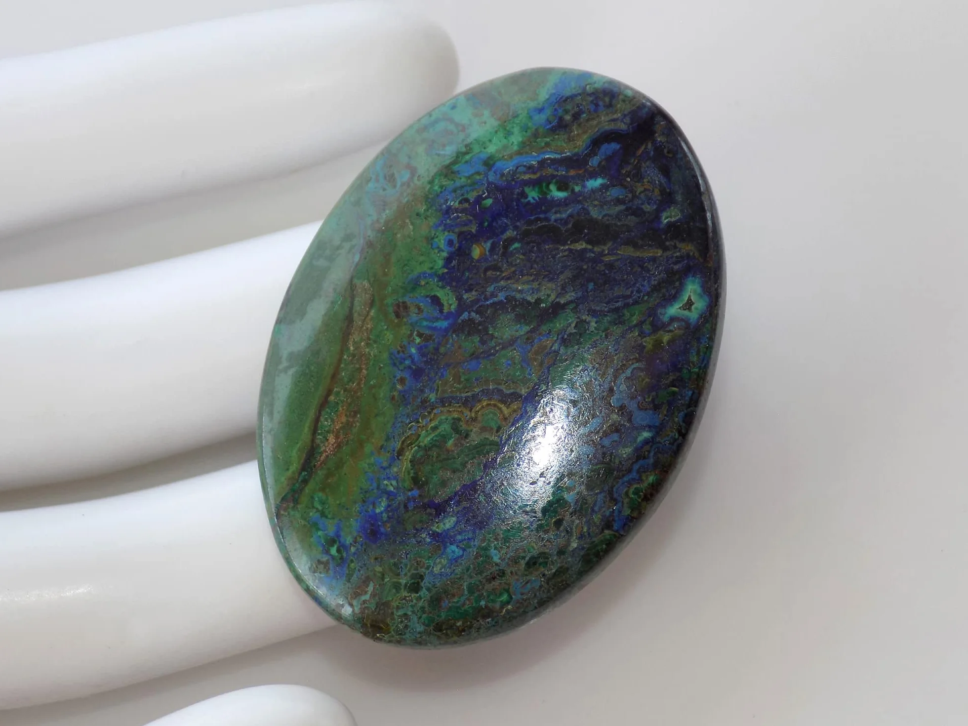Zielony niebieski azuryt kamień szlachetny, naturalny rzadki kaboszon azurytowy, 55 karatów. owalny kształt 41 x 29 x 5 mm OCN-591, 41x29x5mm, kamień szlachetny, azurit