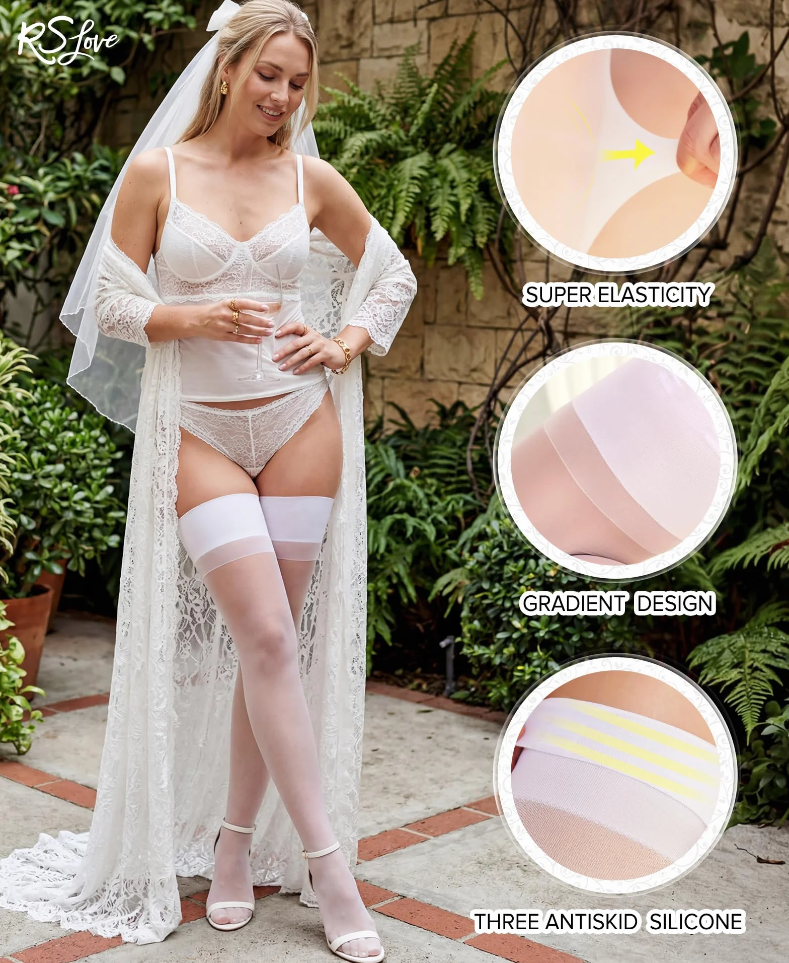 RSLOVE Damskie pończochy samonośne – seksowne pończochy z antypoślizgowym silikonem, eleganckie pończochy nylonowe do podwiązek
