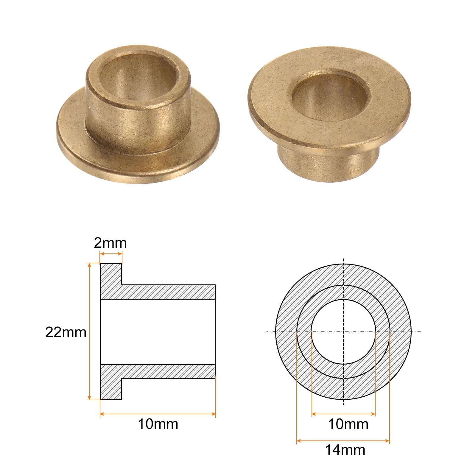 QUARKZMAN 2 szt. tuleja łożyska kołnierzowego 10 mm otwór 14 mm AD 10 mm długość 2 mm kołnierz grubość brązu tuleja samosmarujące tuleje ślizgowe tuleja do instalacji przemysłowych