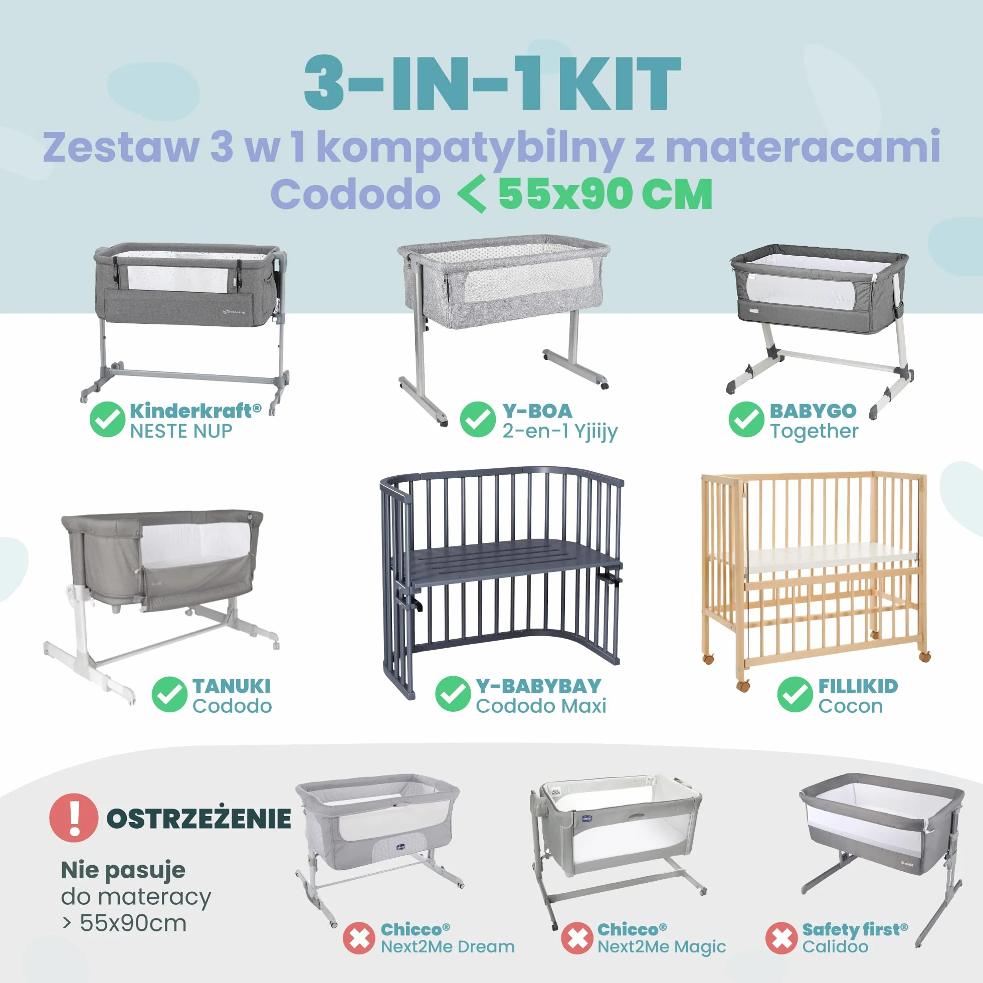 Zestaw 2 x 100% Bawełniane Prześcieradła z Gumką - 1 x 100% Wodoodporny Pokrowiec na Materac - Zestaw 3-55x90cm - Różowy