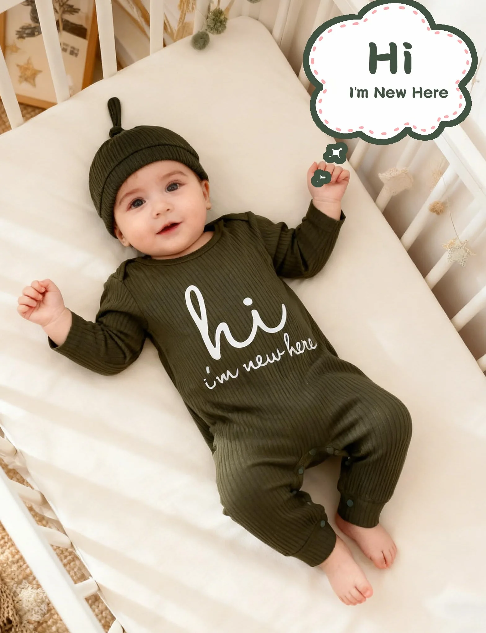 Unisex noworodek onesie prążkowane śpioszki dla małych dzieci z długim rękawem Pjs Jumpsuit kapelusz i rękawiczki