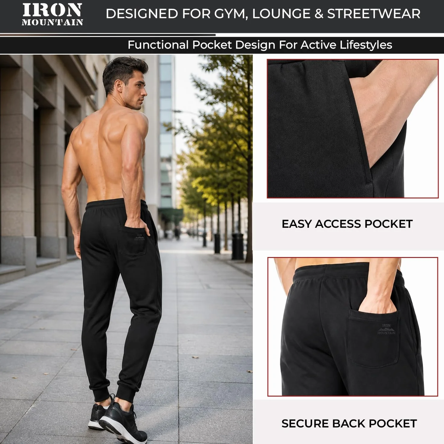 Iron Mountain Joggery Męskie Spodnie Dresowe z Przędzy z Odzysku Elastyczne