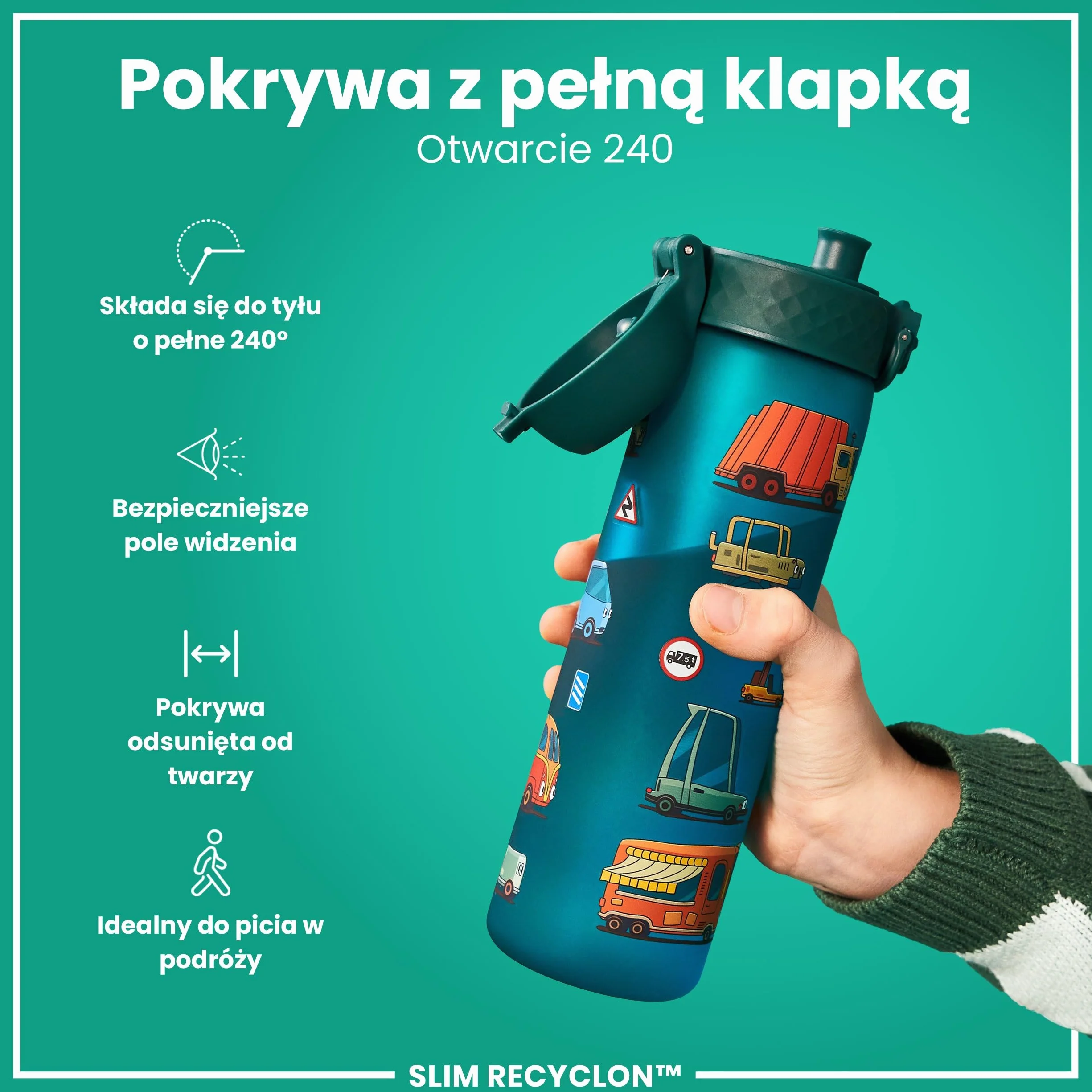 ION8 Butelka na Wodę, 500 ml/18 oz, Szczelna, Łatwe Otwieranie, Bezpieczny Zamek, Można Myć w Zmywarce, Bez BPA, Higieniczne Pokrycie, Uchwyt do Przenoszenia, Łatwa Czyszczenie, Bezwonny, Samochody