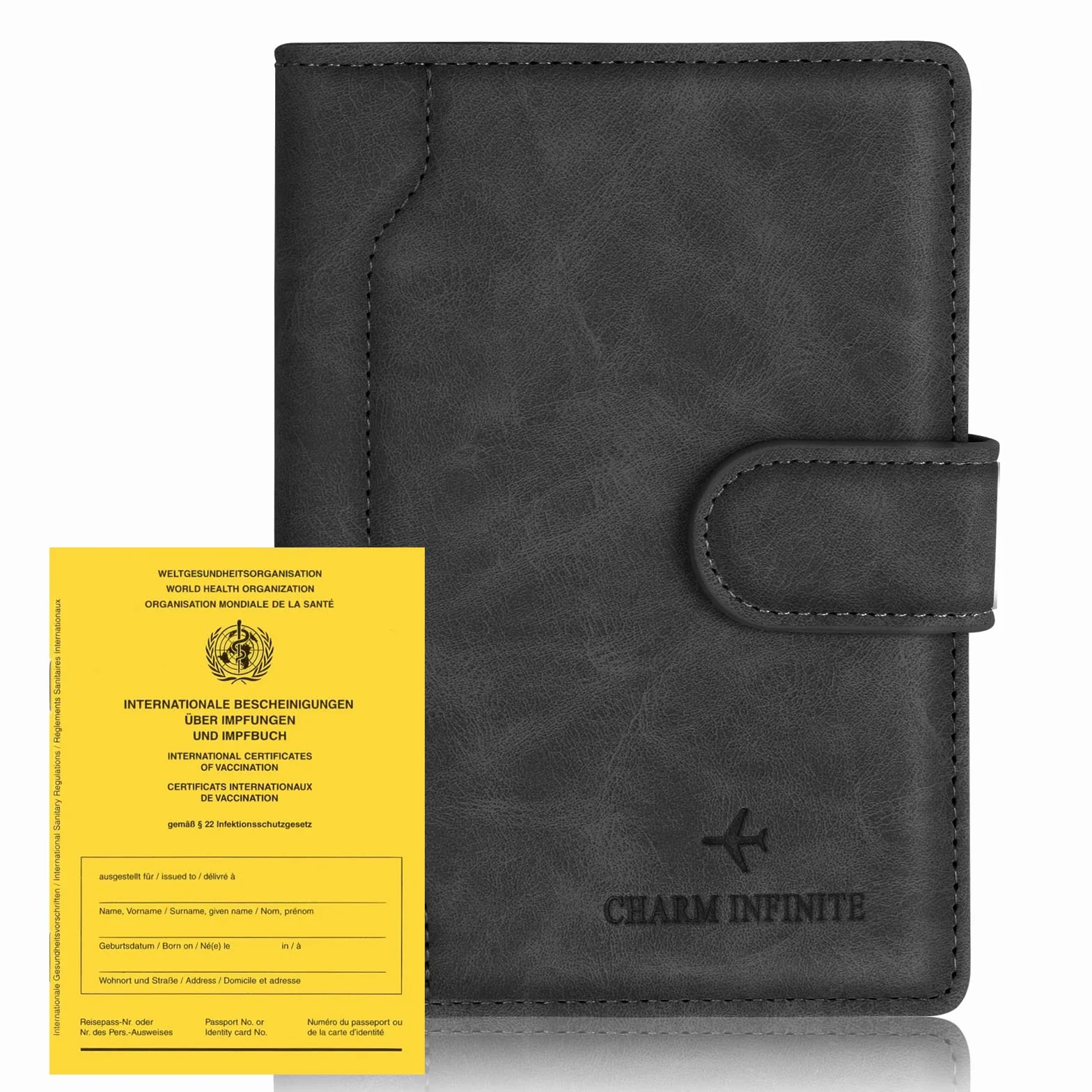 Toctax etui na kartę szczepień o wyglądzie skóry – 14,8 cm x 11 cm – ochronne etui na dowód szczepień z miejscem na karty