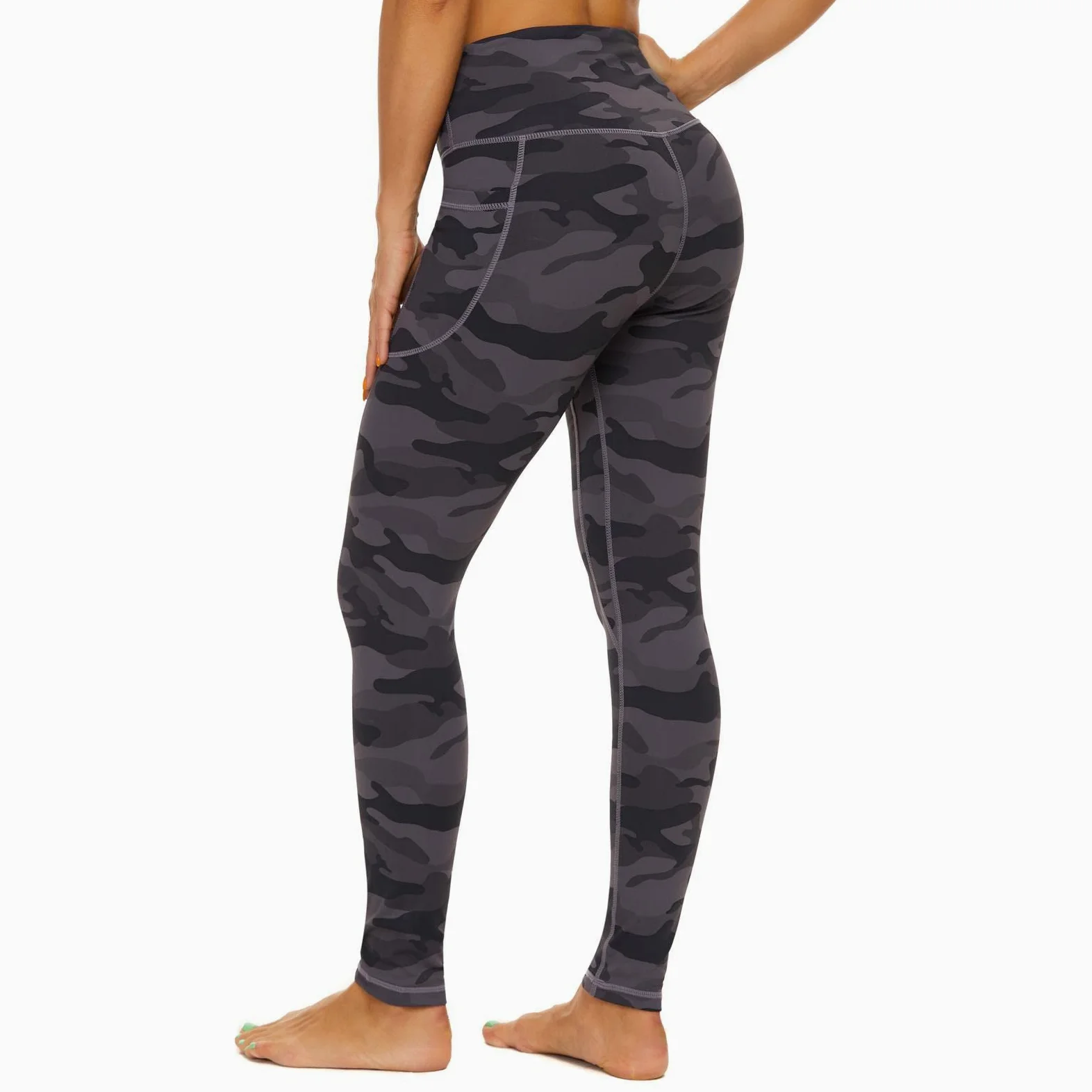 AMYTIS Sportowe legginsy damskie z wysokim stanem, spodnie do jogi z kieszeniami, długie spodnie sportowe, nieprzezroczyste, legginsy sportowe