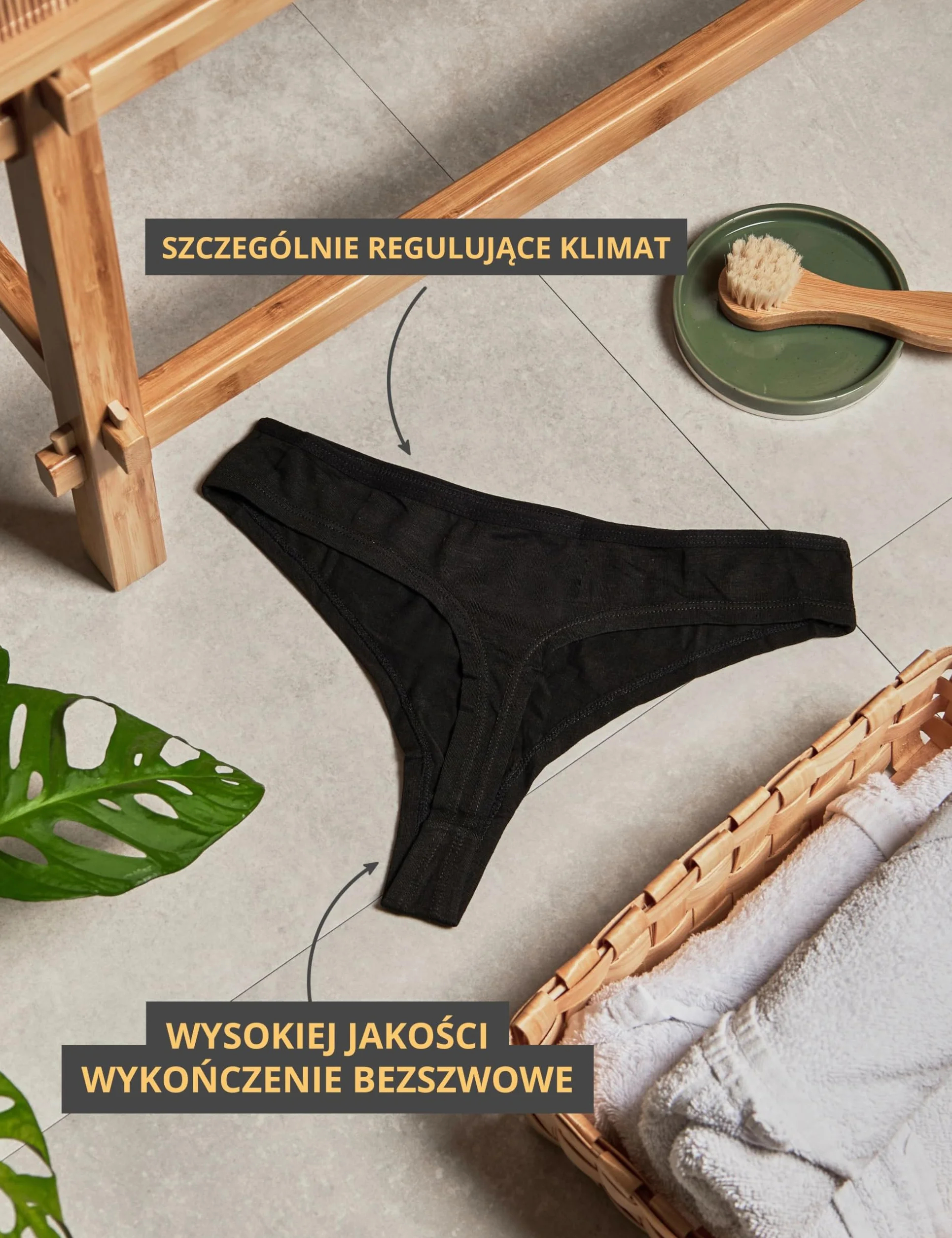 Basic Treasure 4-pak damskich majtek typu tai z bambusa, miękki bambus i bawełna, czarne, wygodna bielizna
