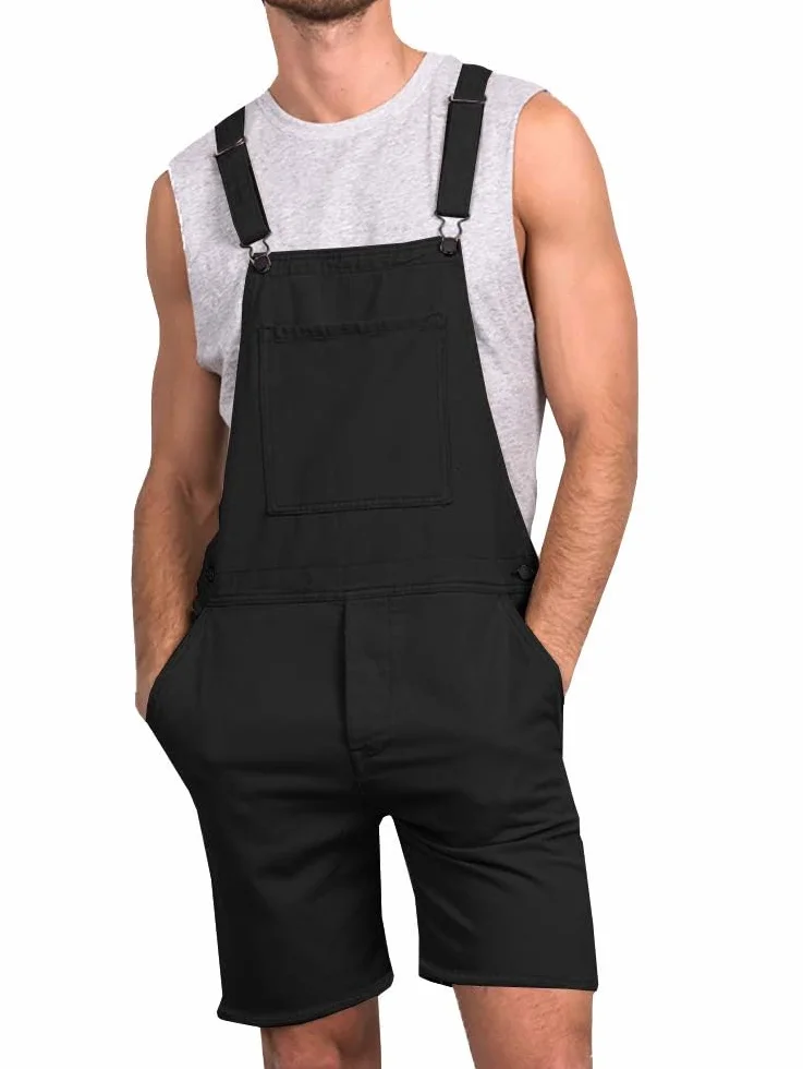 Runcati Męskie dżinsy, kombinezon, bawełna, ogrodniczki, krótkie spodnie robocze, luźny krój, męski denim kombinezon z kieszeniami