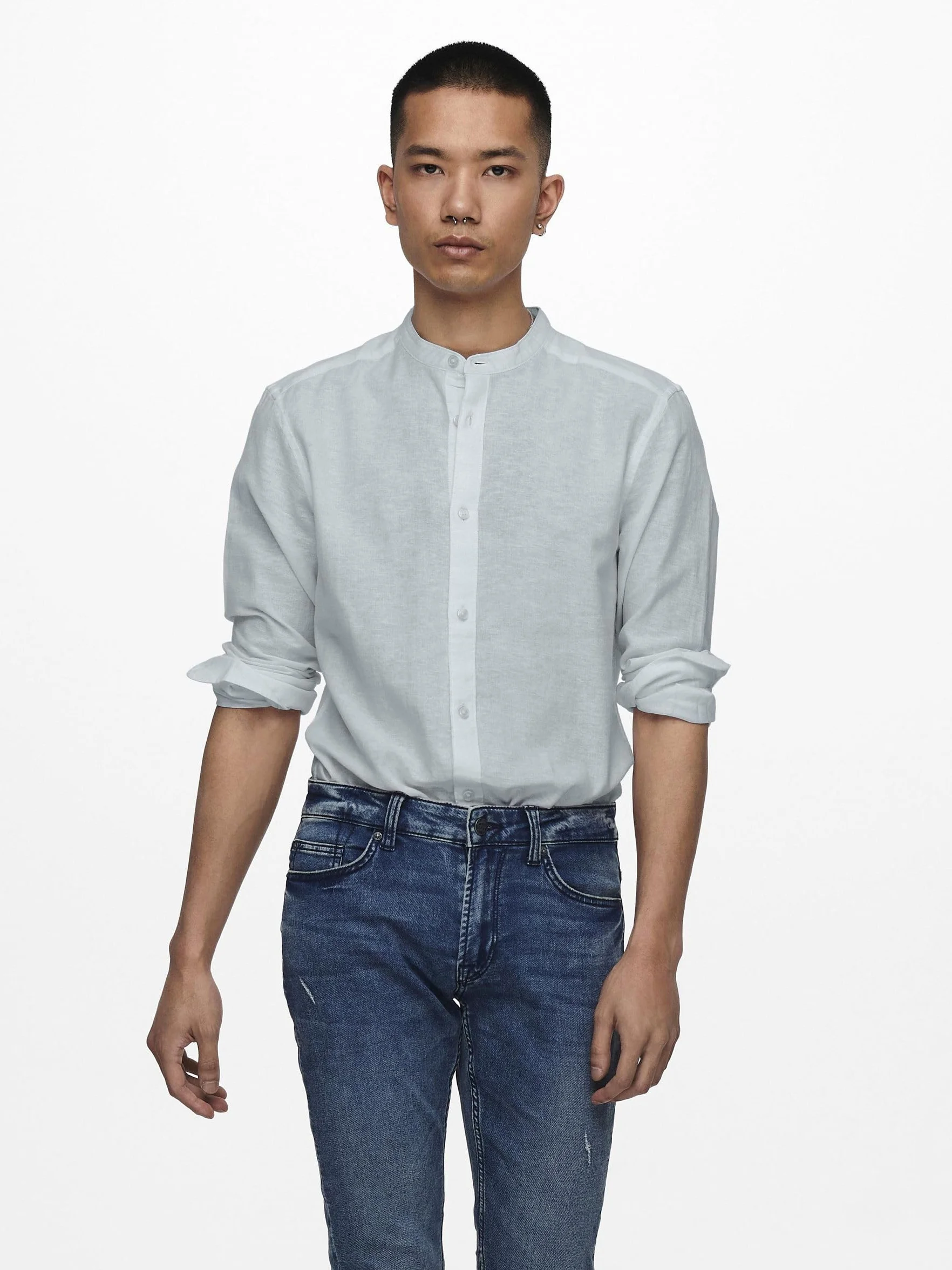 ONLY & SONS Koszula Męska Lniana Mao Shirt