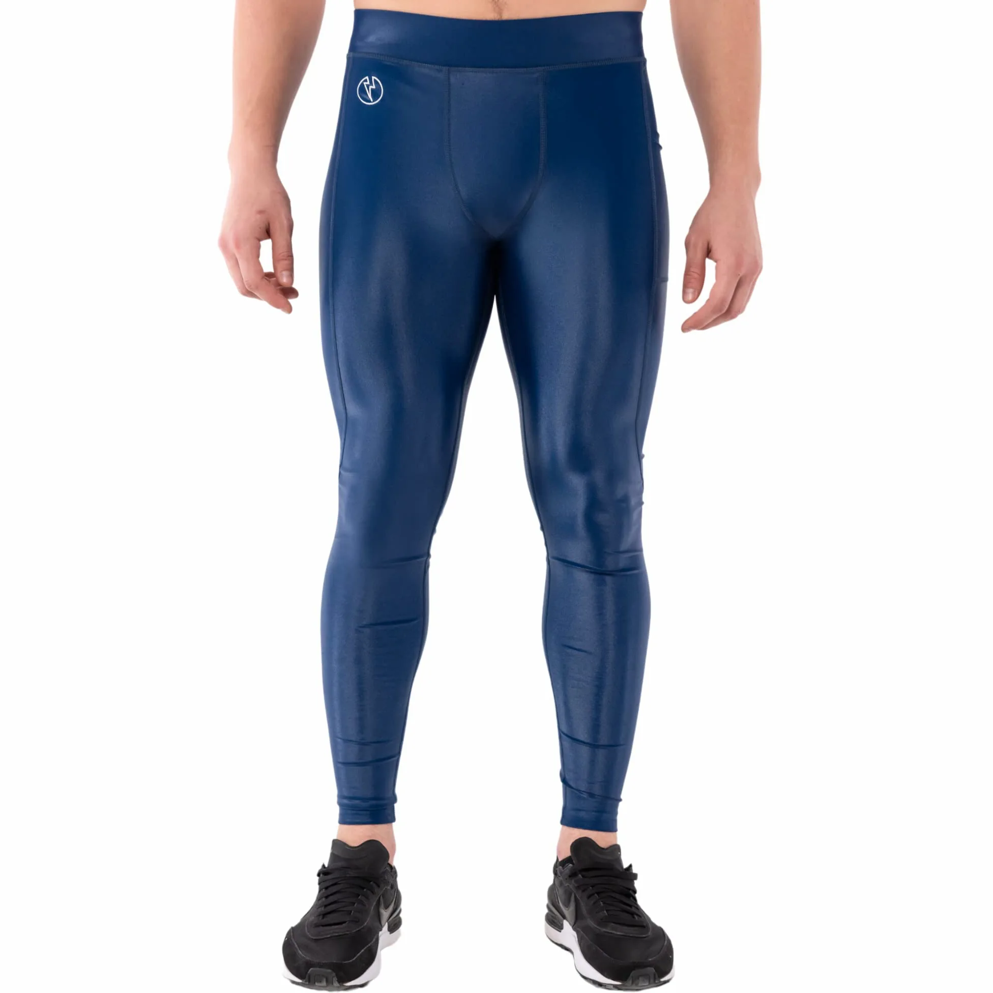 Seria Kapow Meggings Shiny Performance - Legginsy kompresyjne o wysokim połysku dla mężczyzn z kieszeniami, sportowa warstwa podstawowa do treningów i jogi