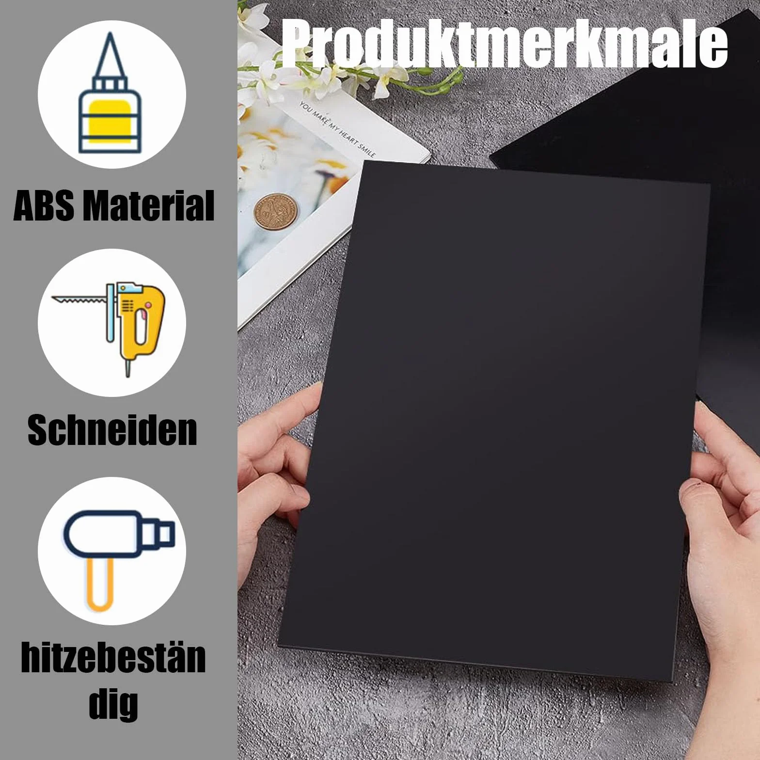Czarne płyty z tworzywa sztucznego ABS, 4 sztuki, 3 mm, gładka powierzchnia, płyta z tworzywa sztucznego ABS, 30 x 20 cm, płyta z tworzywa sztucznego z folią ochronną, formowalne płyty z tworzywa