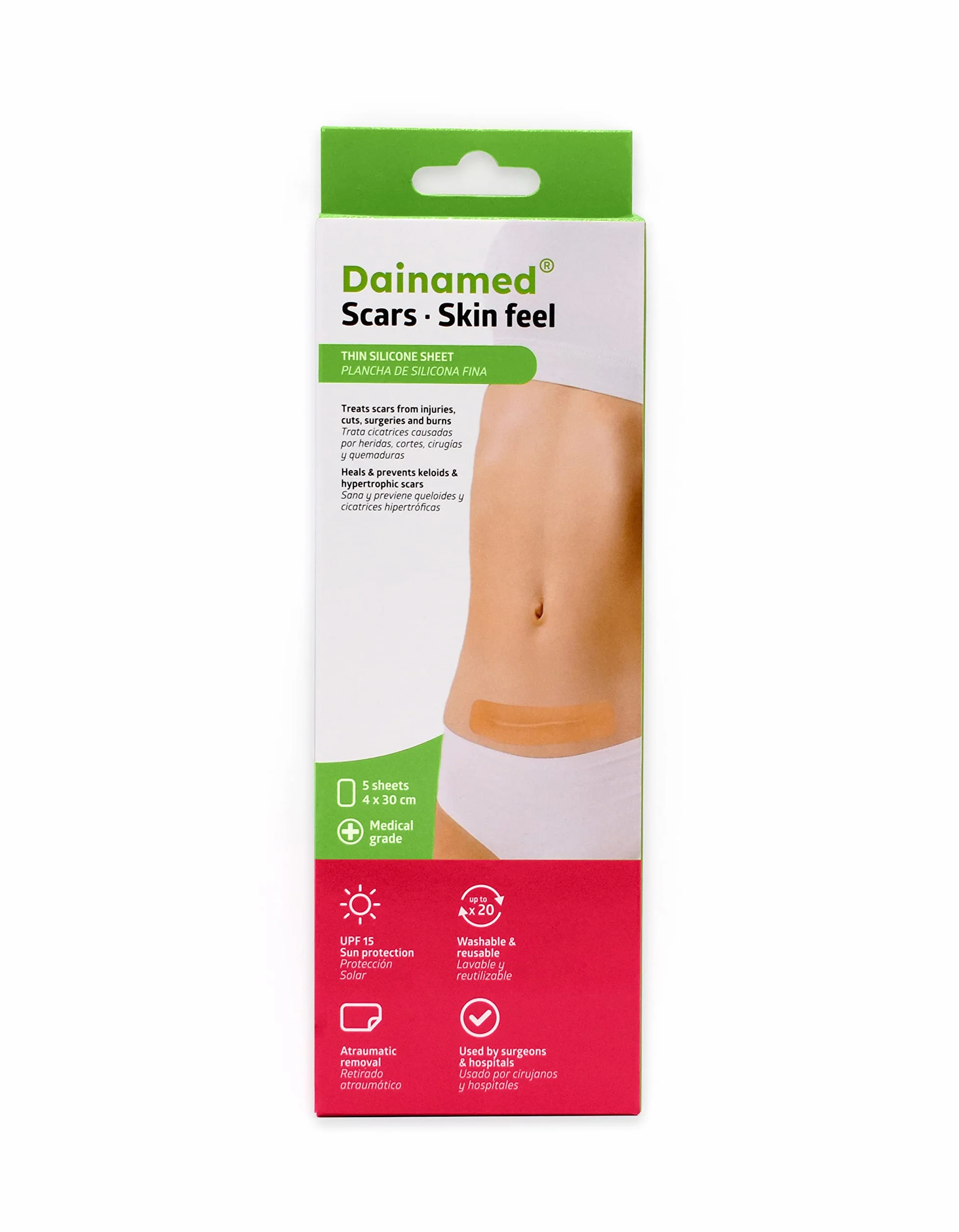 Skin feel - Reduktor blizn - 5 plastrów lub opatrunków silikonowych do zapobiegania i redukcji blizn przerostowych lub blizn 4 x 30 cm. 5 szt.