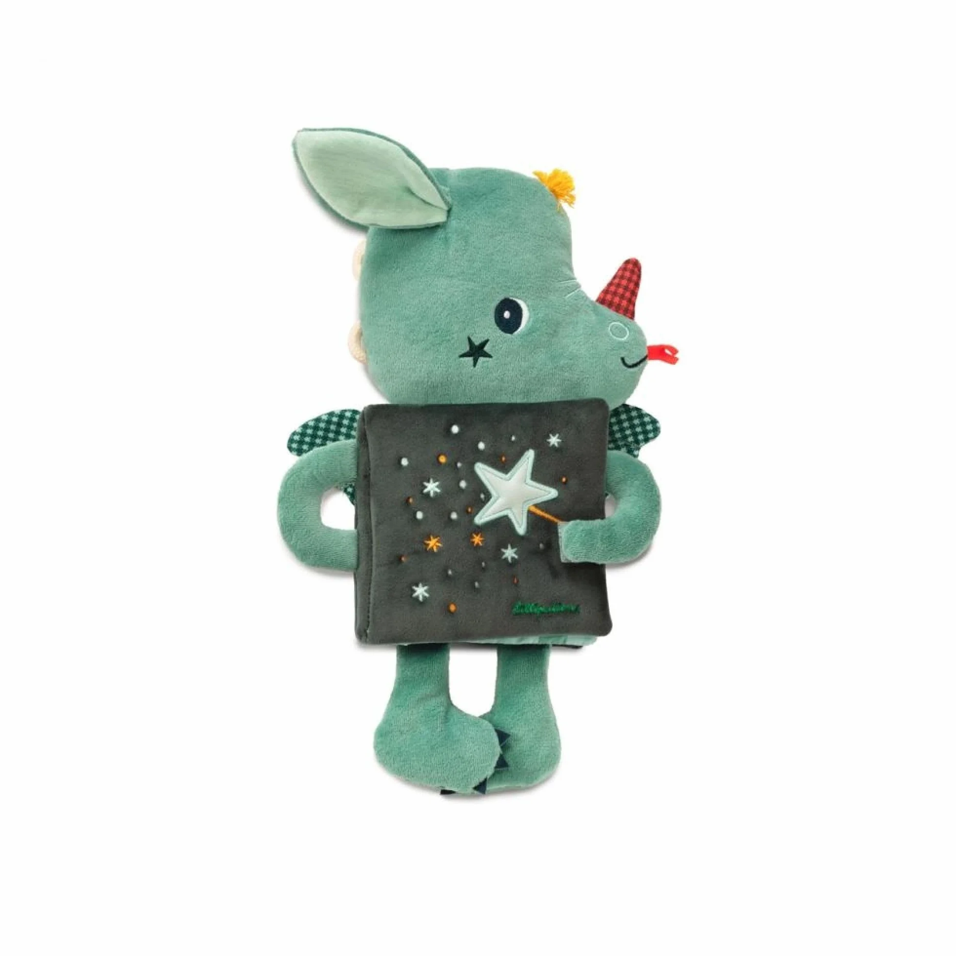 Lilliputiens - Książka edukacyjna Doudou - Joe the Dragon Mag - 2 w 1 sensoryczna zabawka do budzenia dla dzieci od 6 miesięcy do aktywności i fosforescencji - Idealny prezent na sen 83421