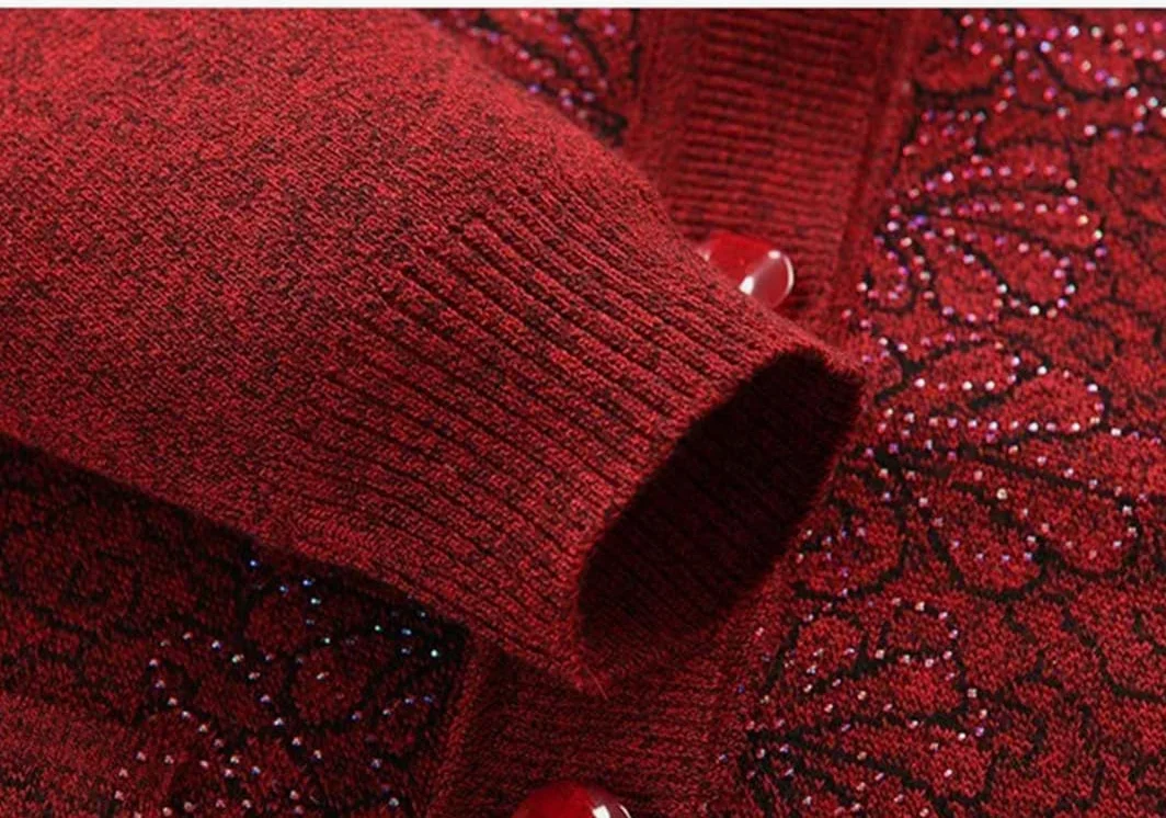 Zimowy sweter damski w średnim wieku dla osób starszych plus polar ciepły płaszcz z dzianiny z długim rękawem