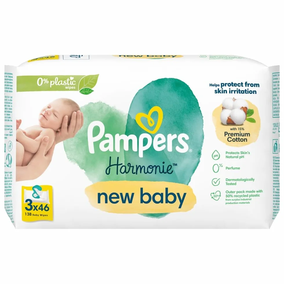 Pampers Harmonie New Baby, 3 x 46 chusteczek dla niemowląt