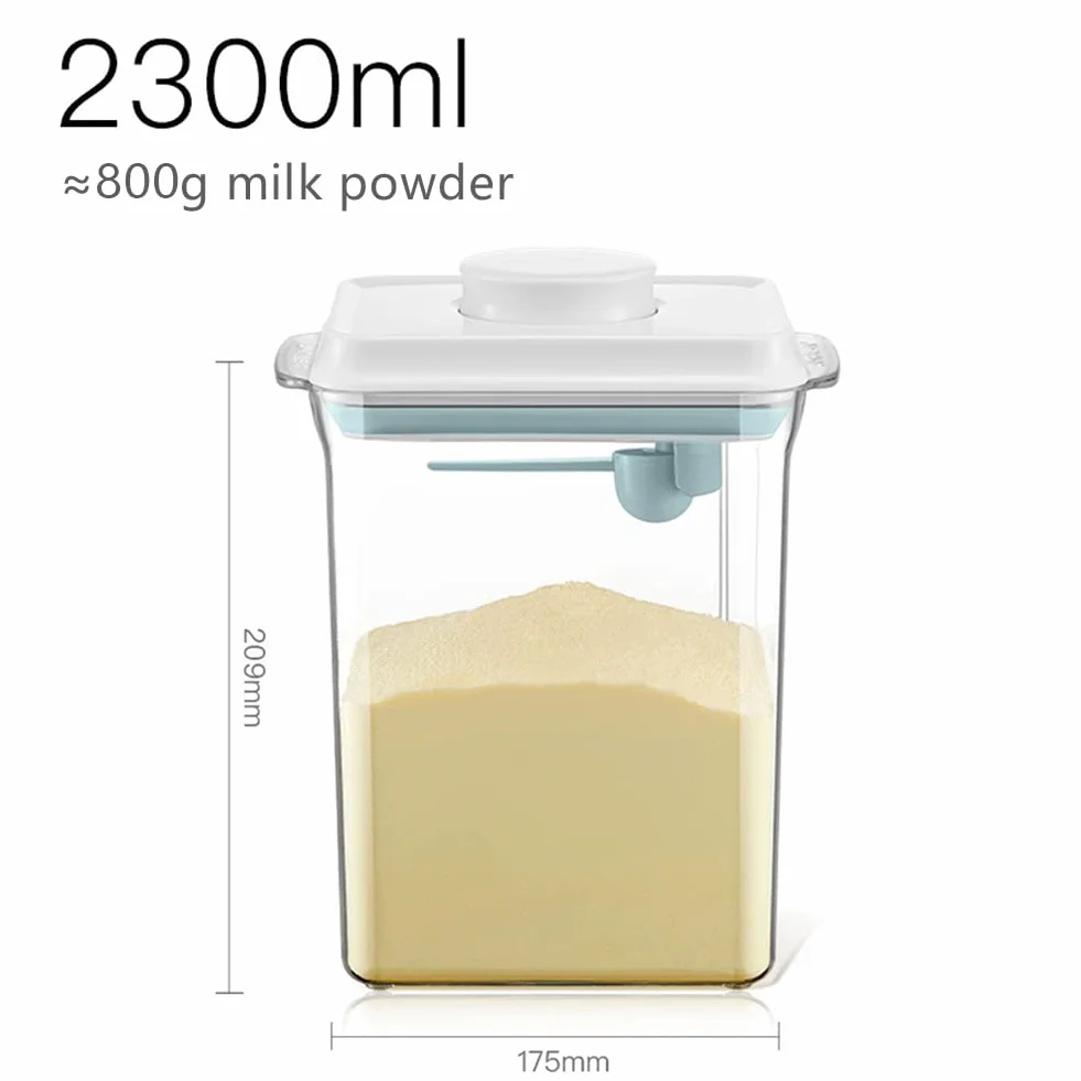 2,3 l, hermetyczny dozownik mleka w proszku, przenośna skrzynka na mleko w proszku, pojemnik na proszek z łyżeczką, obsługa jedną ręką, zdejmowany, do przechowywania mleka dla niemowląt, owoców i żywności