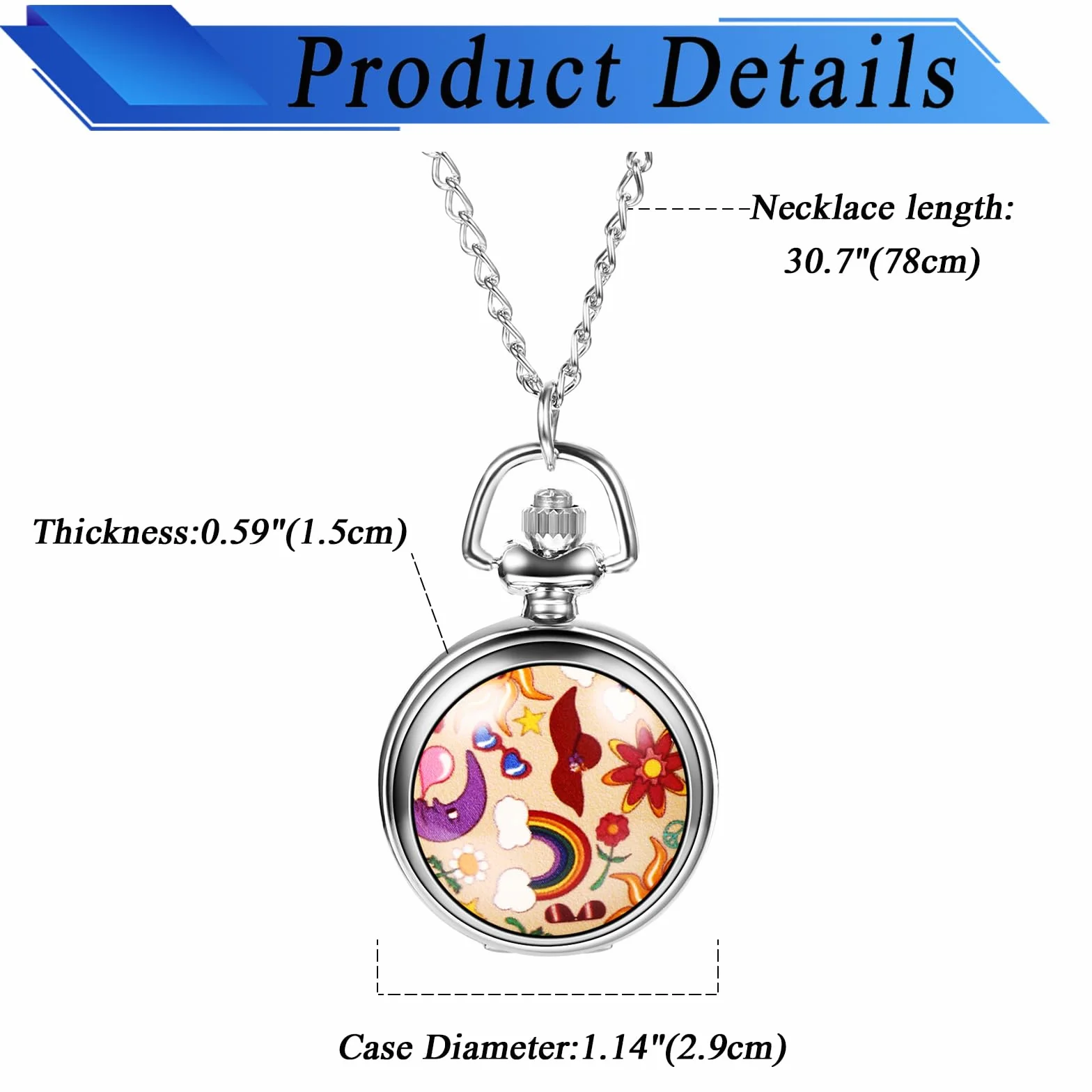 JewelryWe Zegarek kieszonkowy damski, elegancki zegarek z motywem drzewa życia/czaszki/motyla/anioła, dziewczęcy, analogowy zegarek kwarcowy z łańcuszkiem, kieszonkowy, prezent, różowe złoto, Srebrny