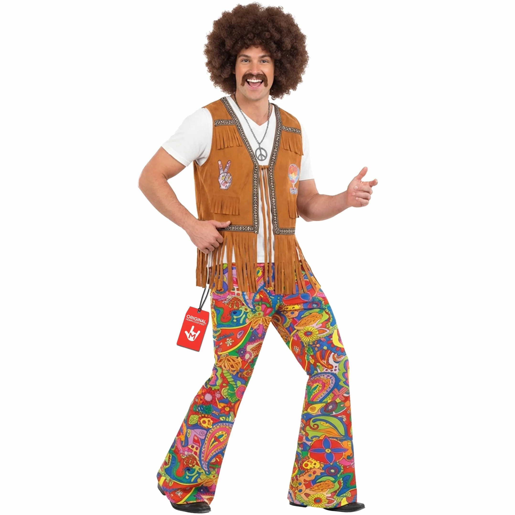 Fun Shack Rozkloszowane Spodnie Hipisowskie Paisley Męskie Wielokolorowe Tęczowe Wzór Lat 70. Retro