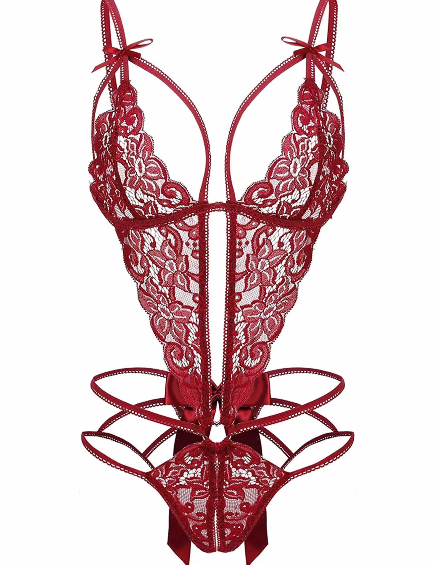 EVELIFE Damska koronkowa bielizna seksowny pasek body z głębokim dekoltem w serek Teddy Babydoll Mini Body